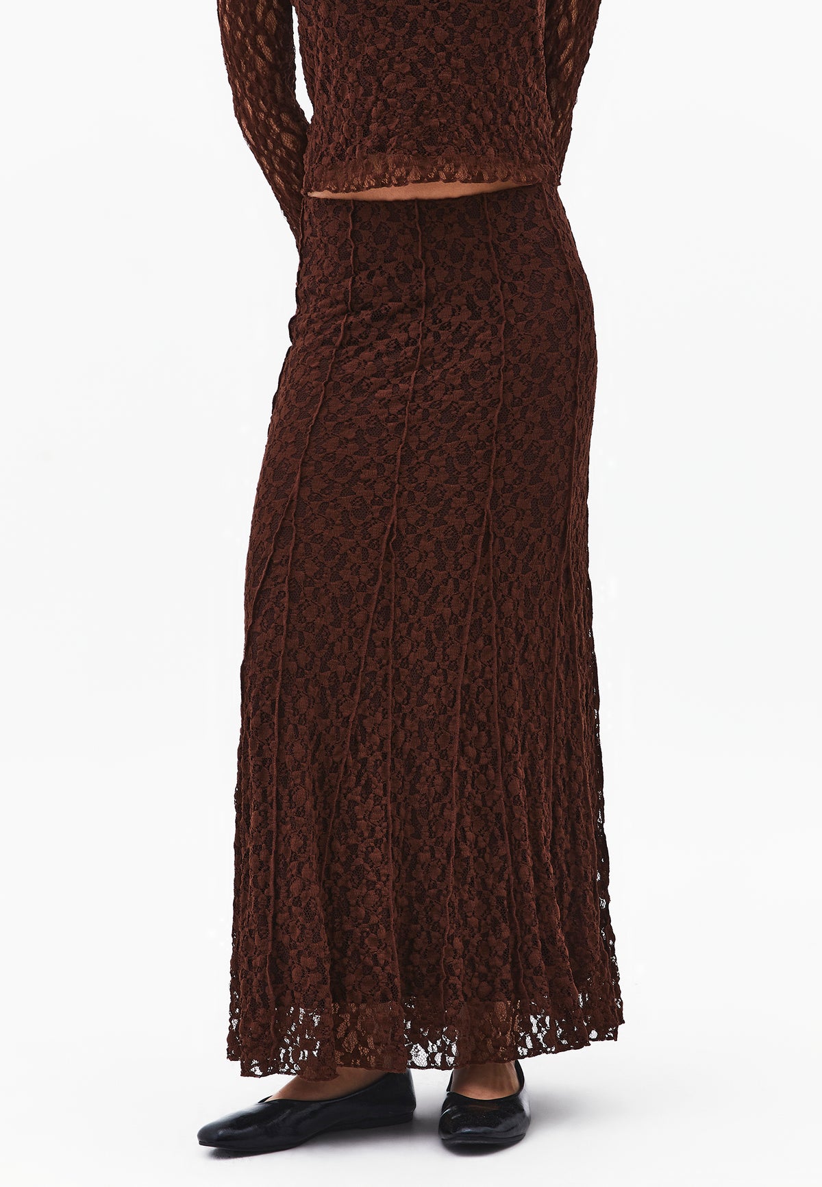 High Waist Flared Long Skirt - CHICORY COFFEE