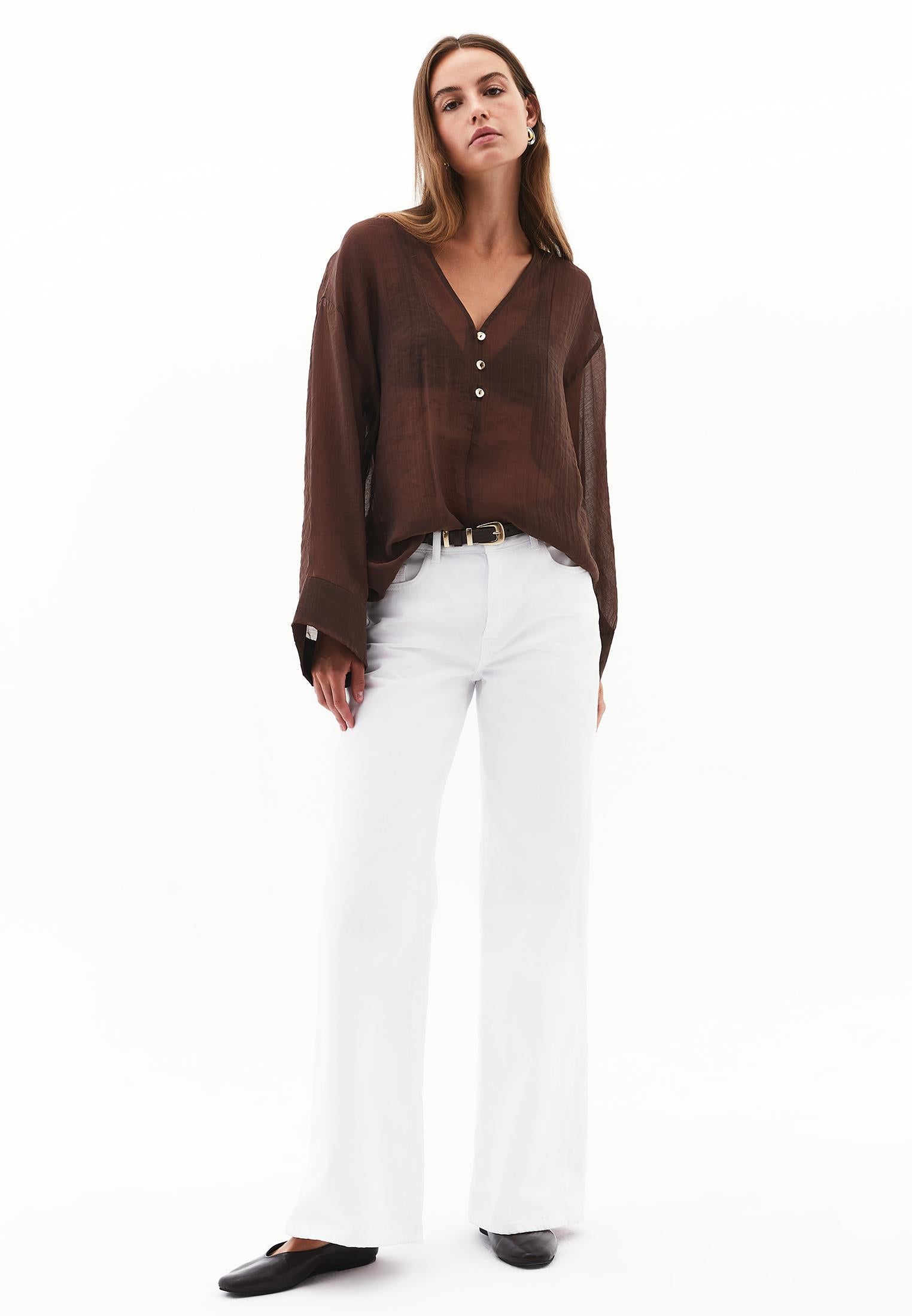 Tunic Blouse With Button Details - CHICORY COFFEE