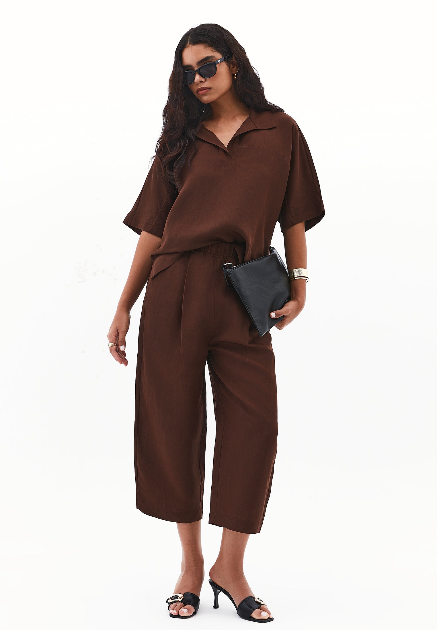 Polo neck oversize blouse - CHICORY COFFEE