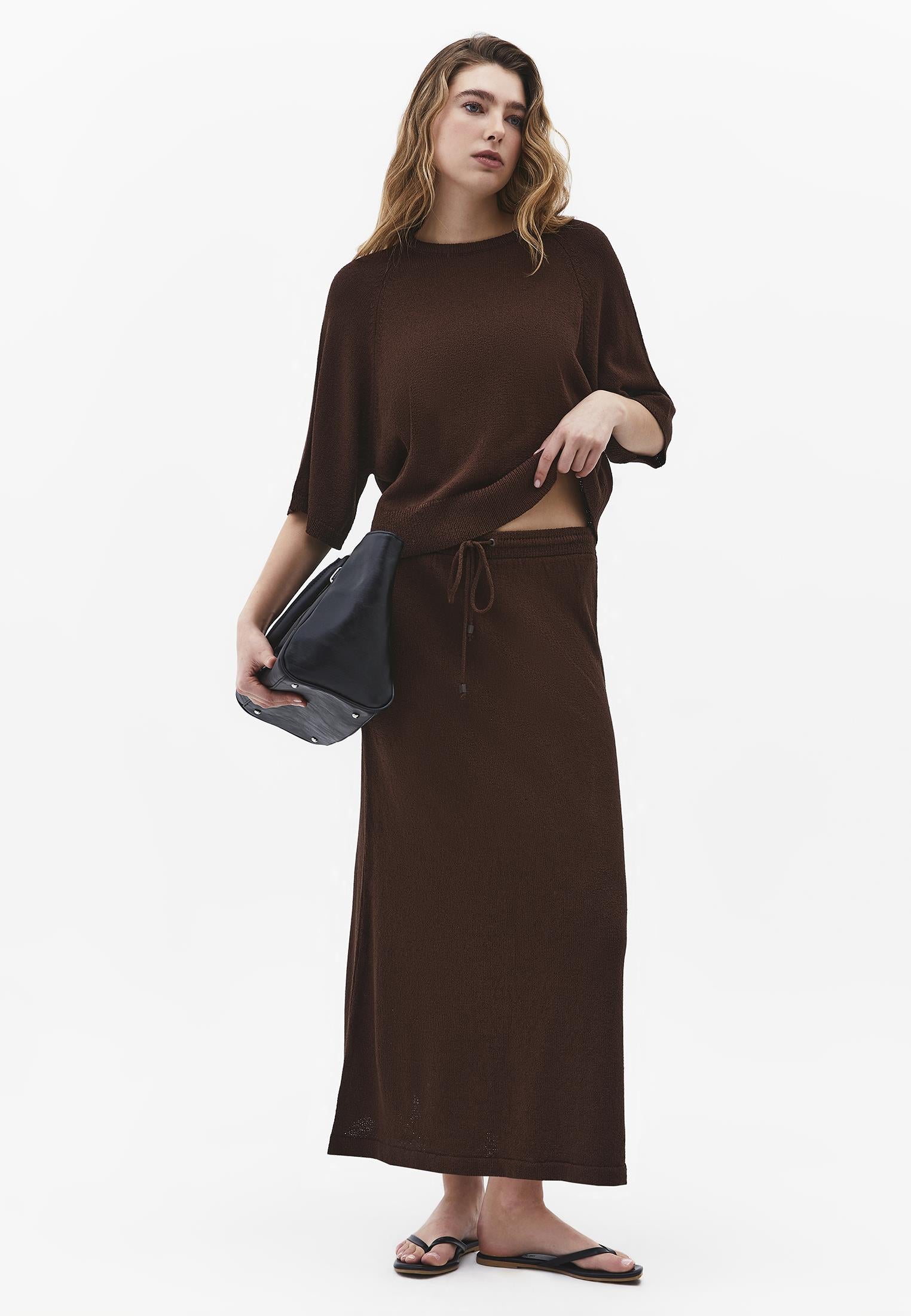 Raglan Sleeve Loose Fit Crew Neck Sweater - CHICORY COFFEE