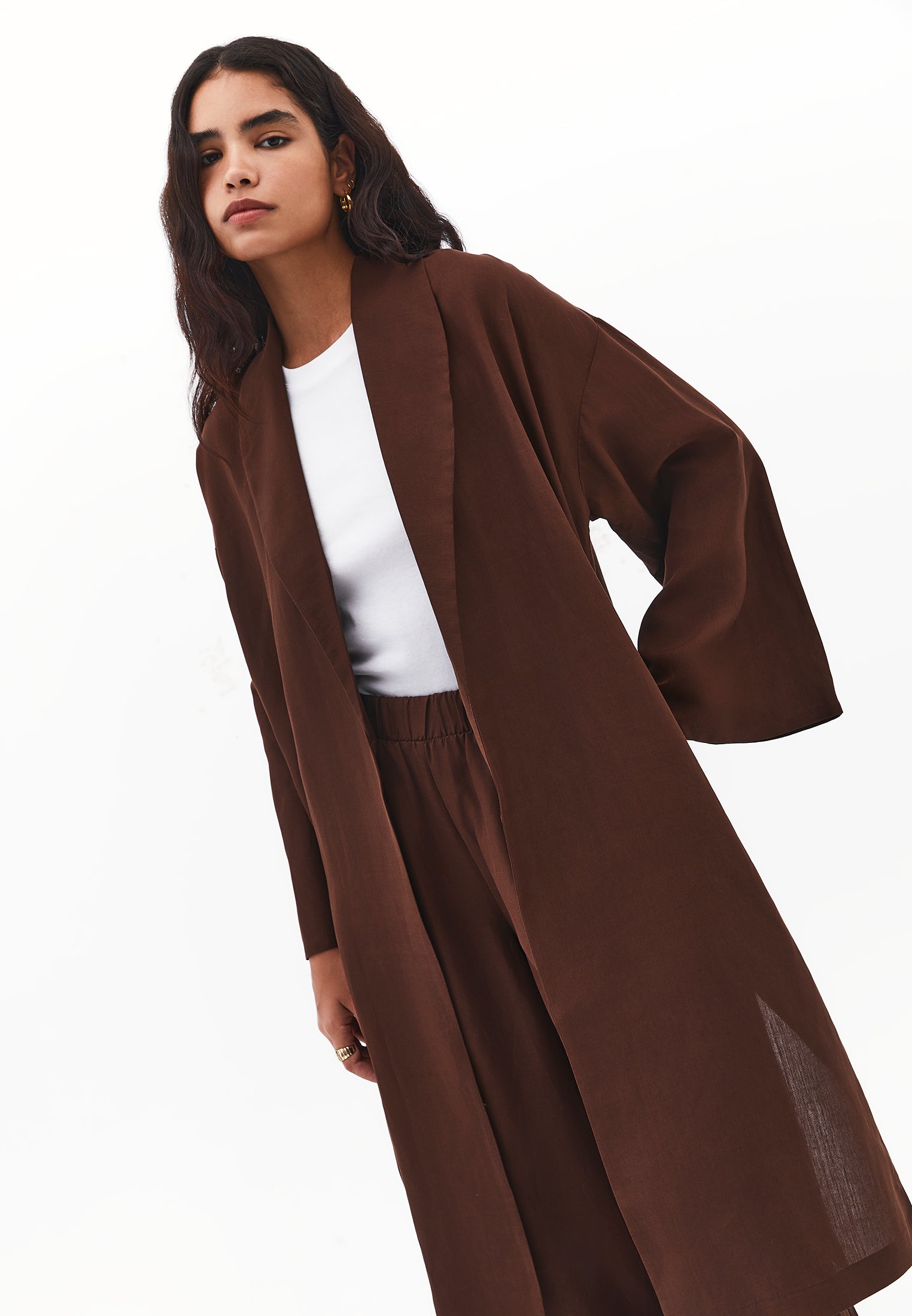 Shawl collar kimono - CHICORY COFFEE
