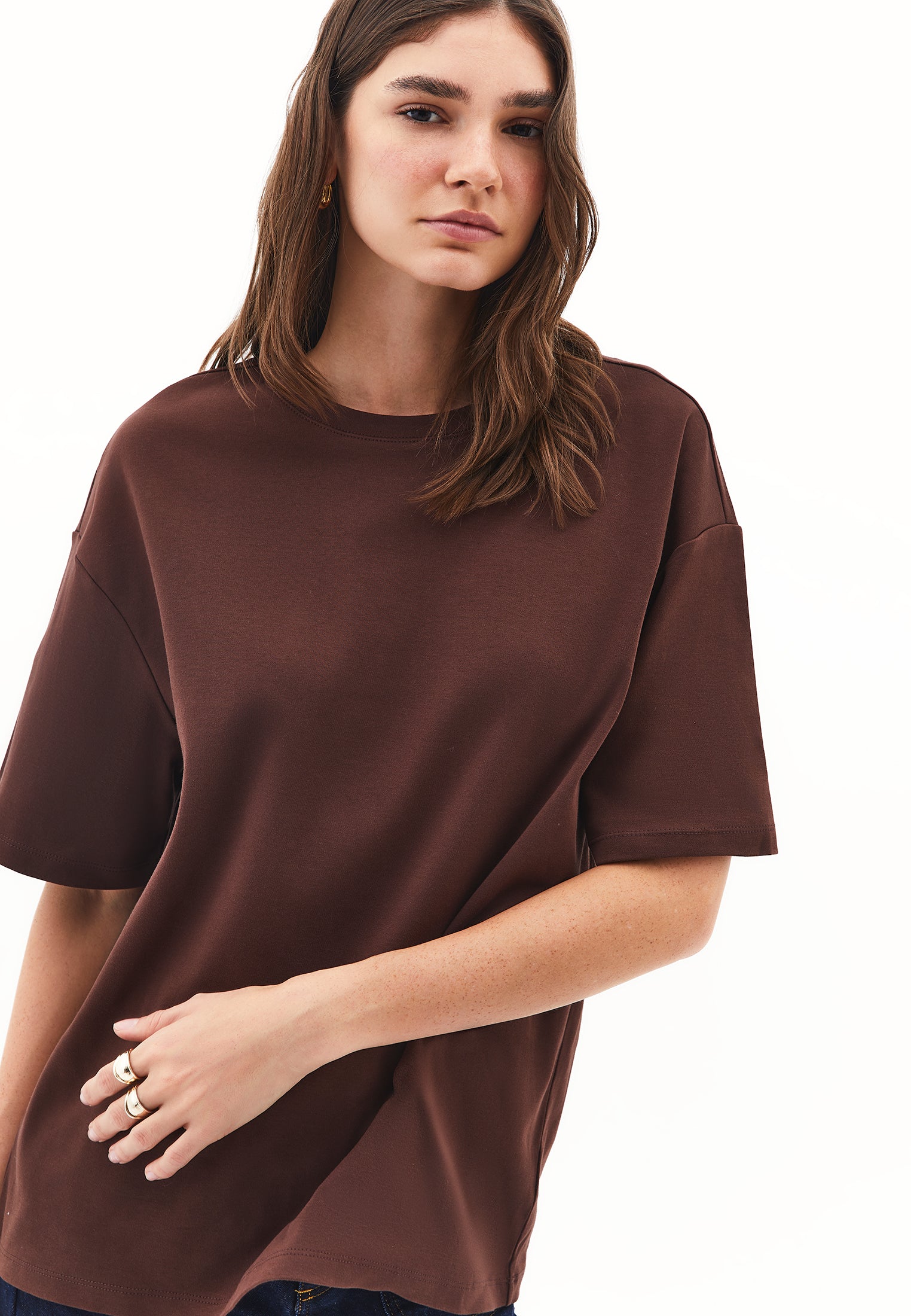 Oversized cotton t-shirt - CHICORY COFFEE