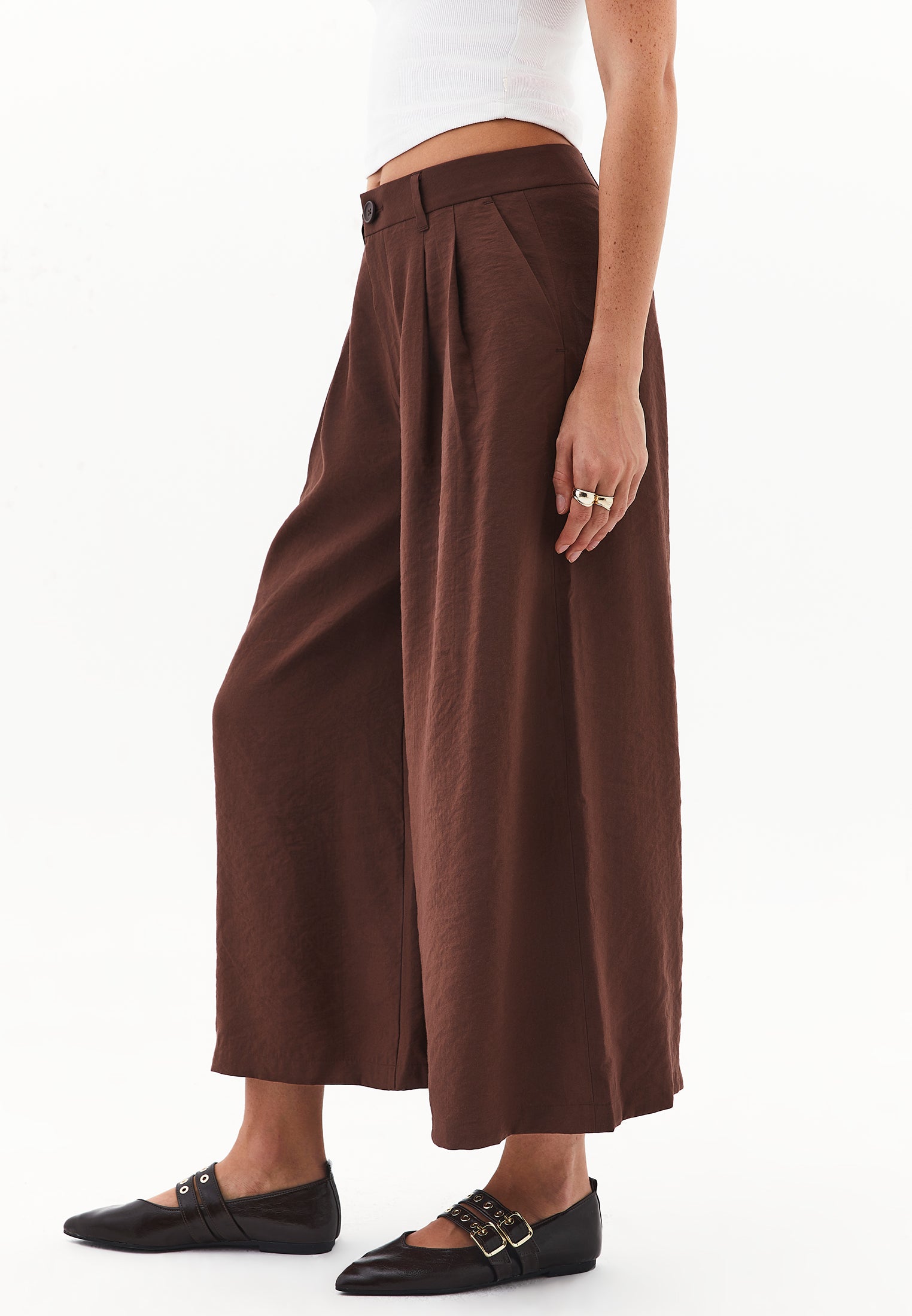 High Waist Wide Leg Pants - CHICORY COFFEE