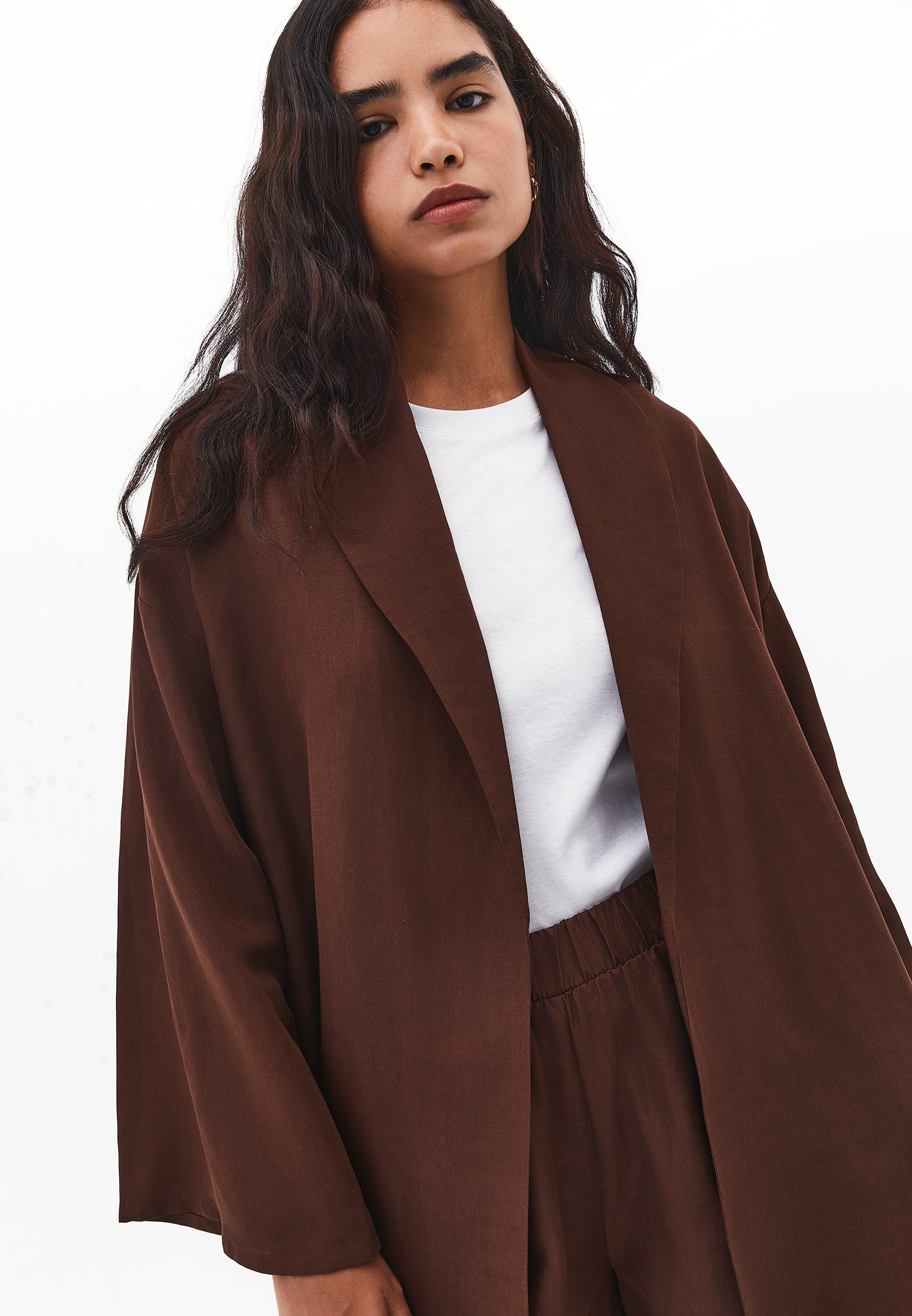Shawl collar kimono - CHICORY COFFEE