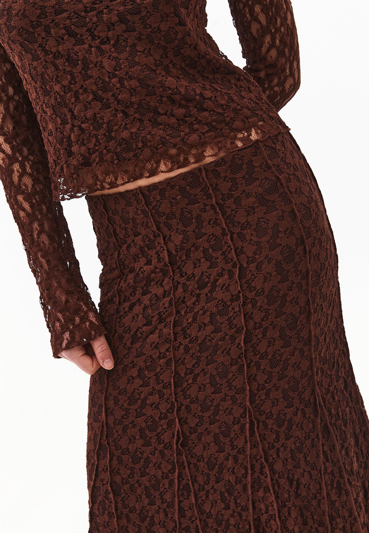 High Waist Flared Long Skirt - CHICORY COFFEE