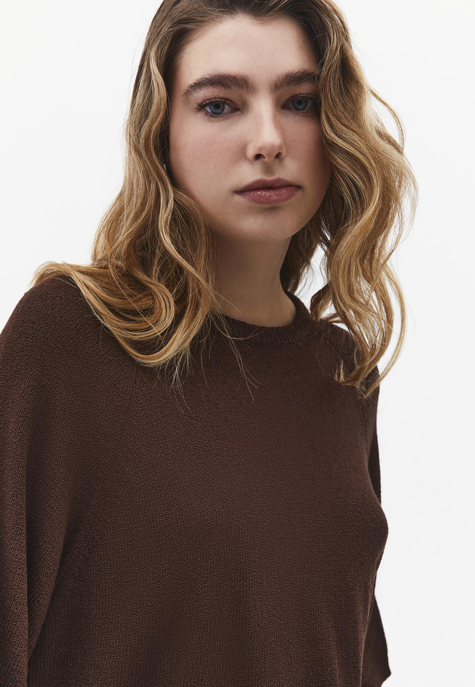 Raglan Sleeve Loose Fit Crew Neck Sweater - CHICORY COFFEE