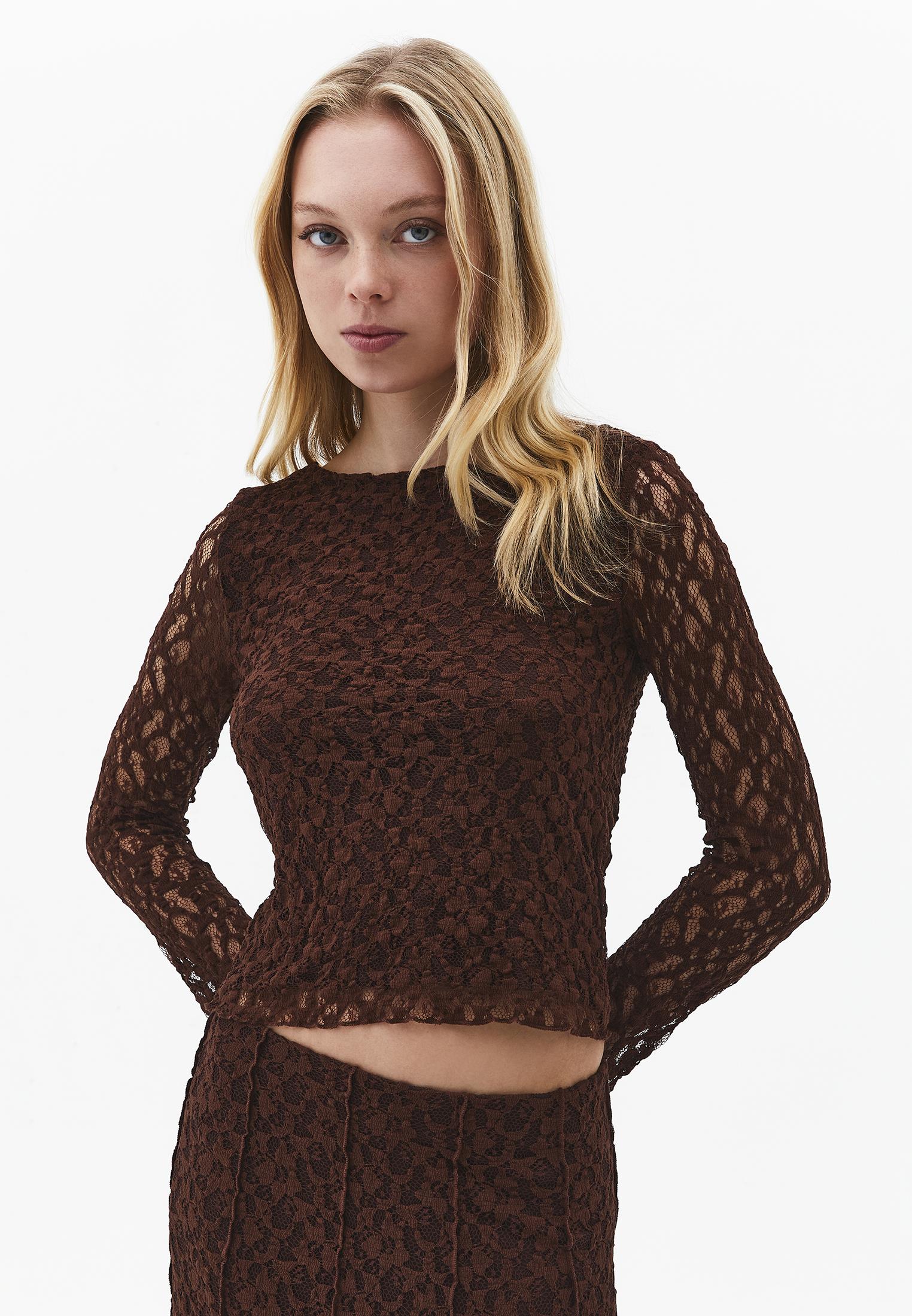 Boat Neck Long Sleeve T-Shirt - CHICORY COFFEE