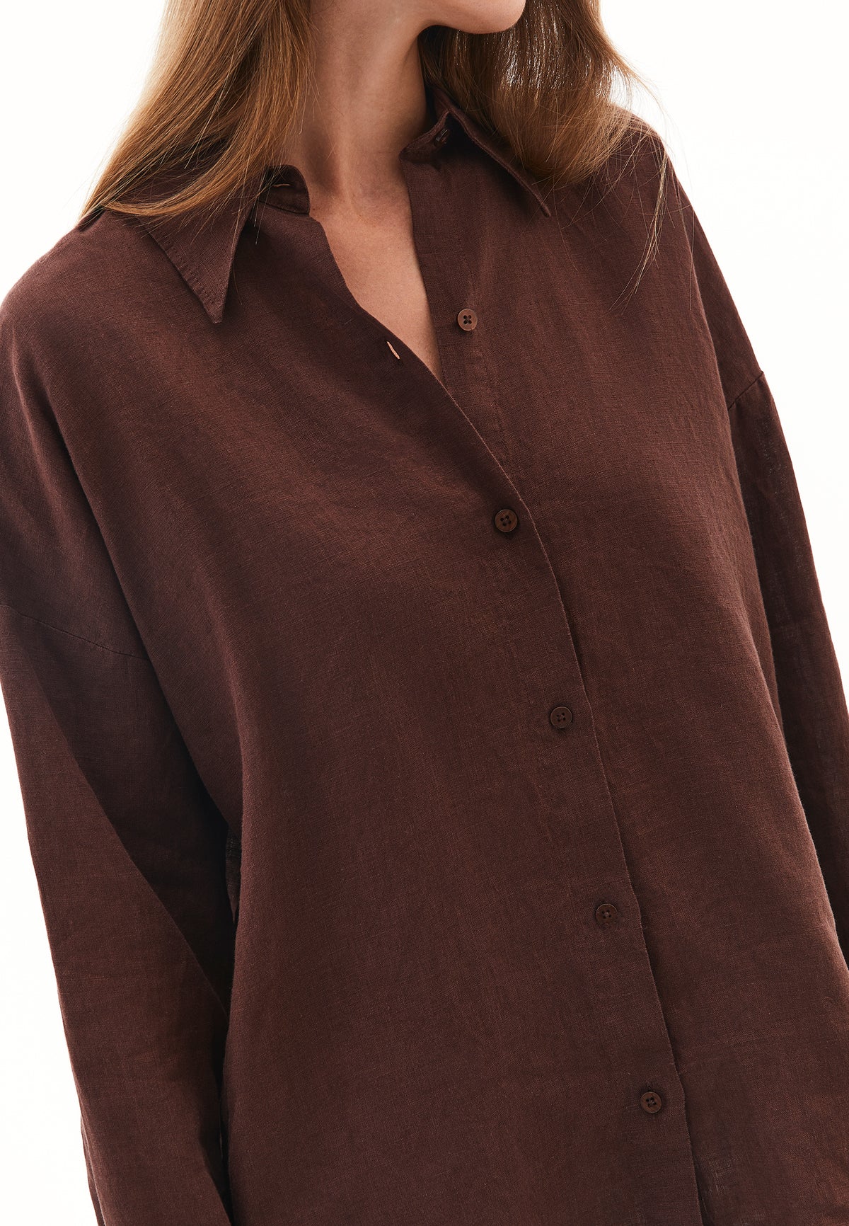 Linen Shirt With Large Fit And Buttons - Brown