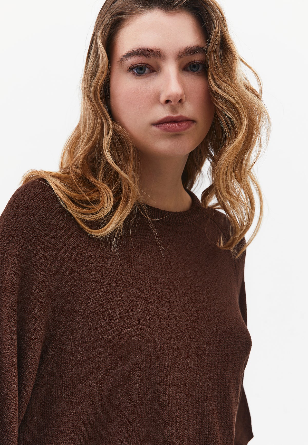 Raglan Sleeve Loose Fit Crew Neck Sweater - Brown
