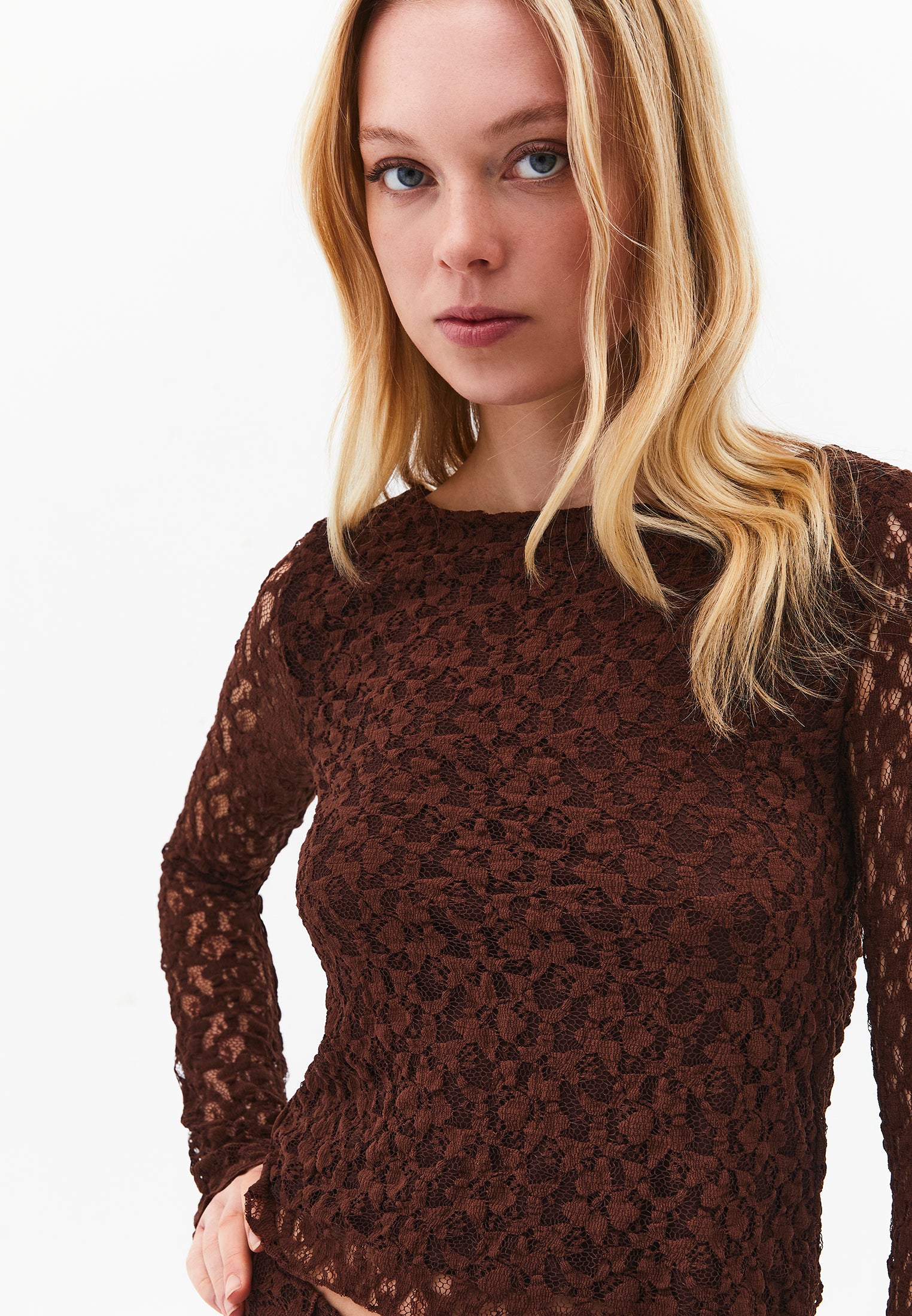Boat Neck Long Sleeve T-Shirt - CHICORY COFFEE