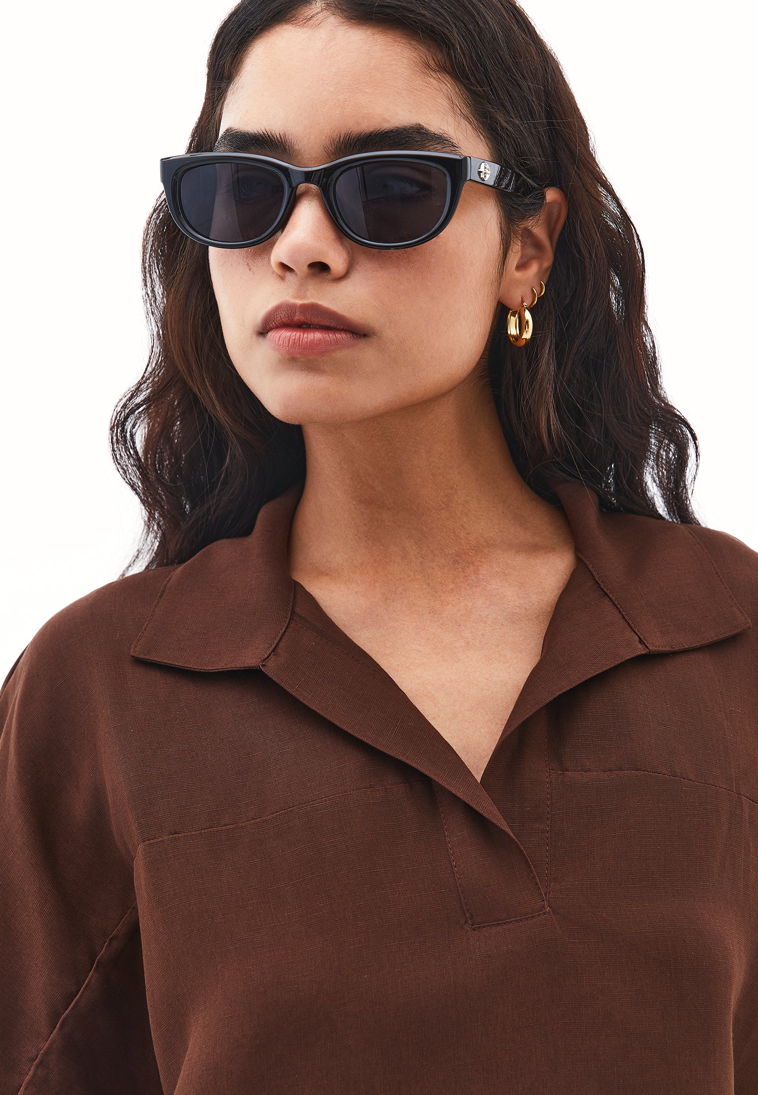 Polo neck oversize blouse - CHICORY COFFEE