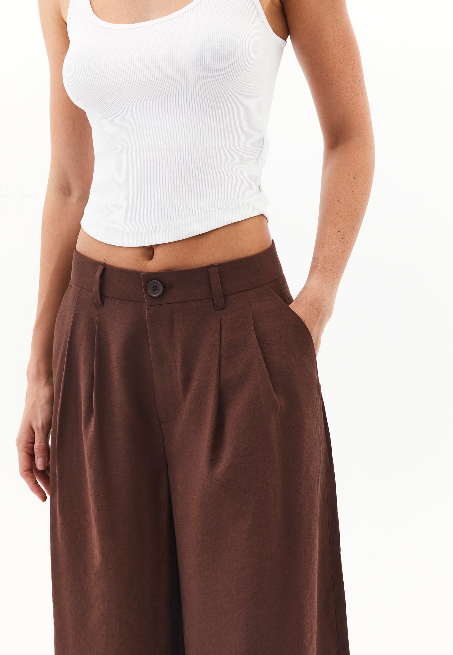 High Waist Wide Leg Pants - CHICORY COFFEE
