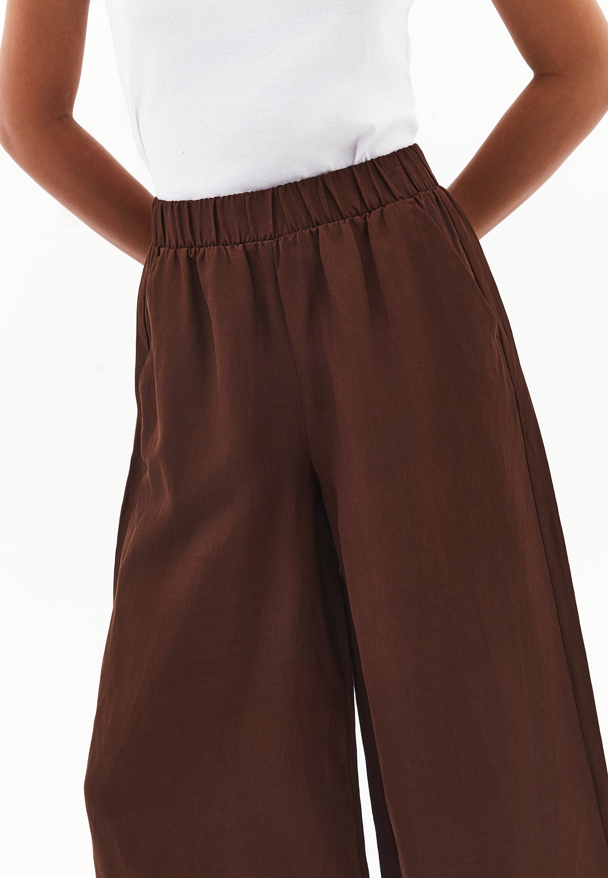 High Waist Wide Leg Pants - Brown