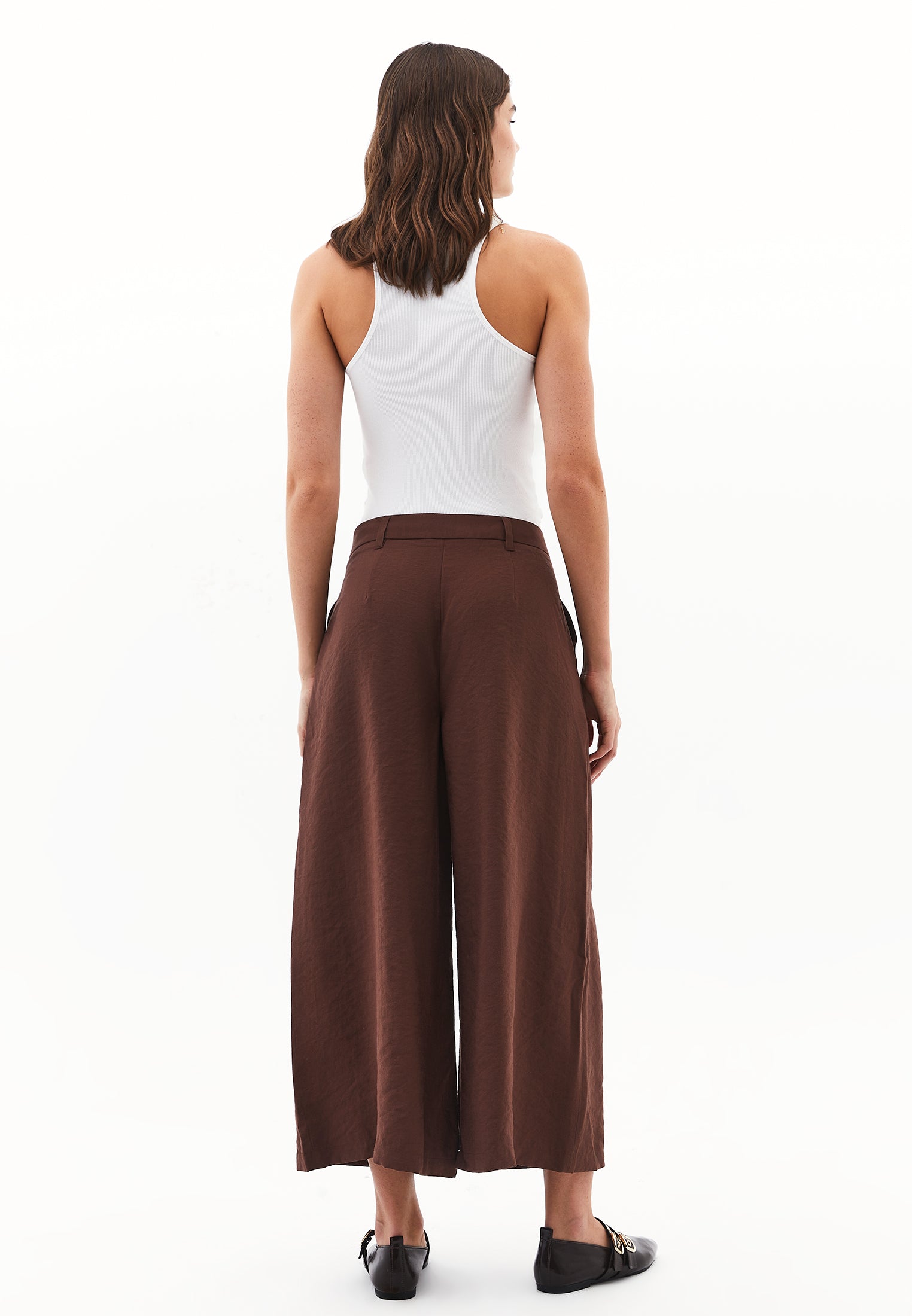 High Waist Wide Leg Pants - CHICORY COFFEE
