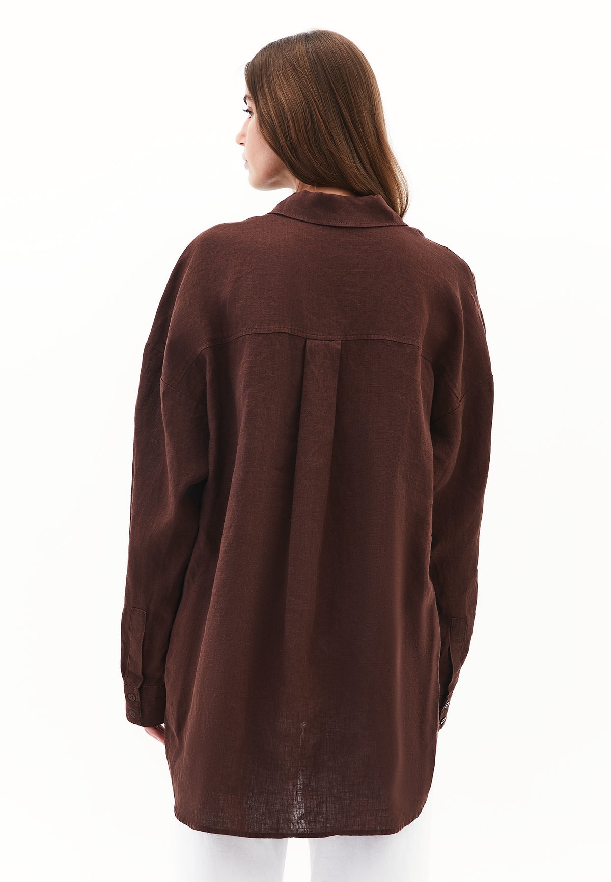 Linen Shirt With Large Fit And Buttons - Brown