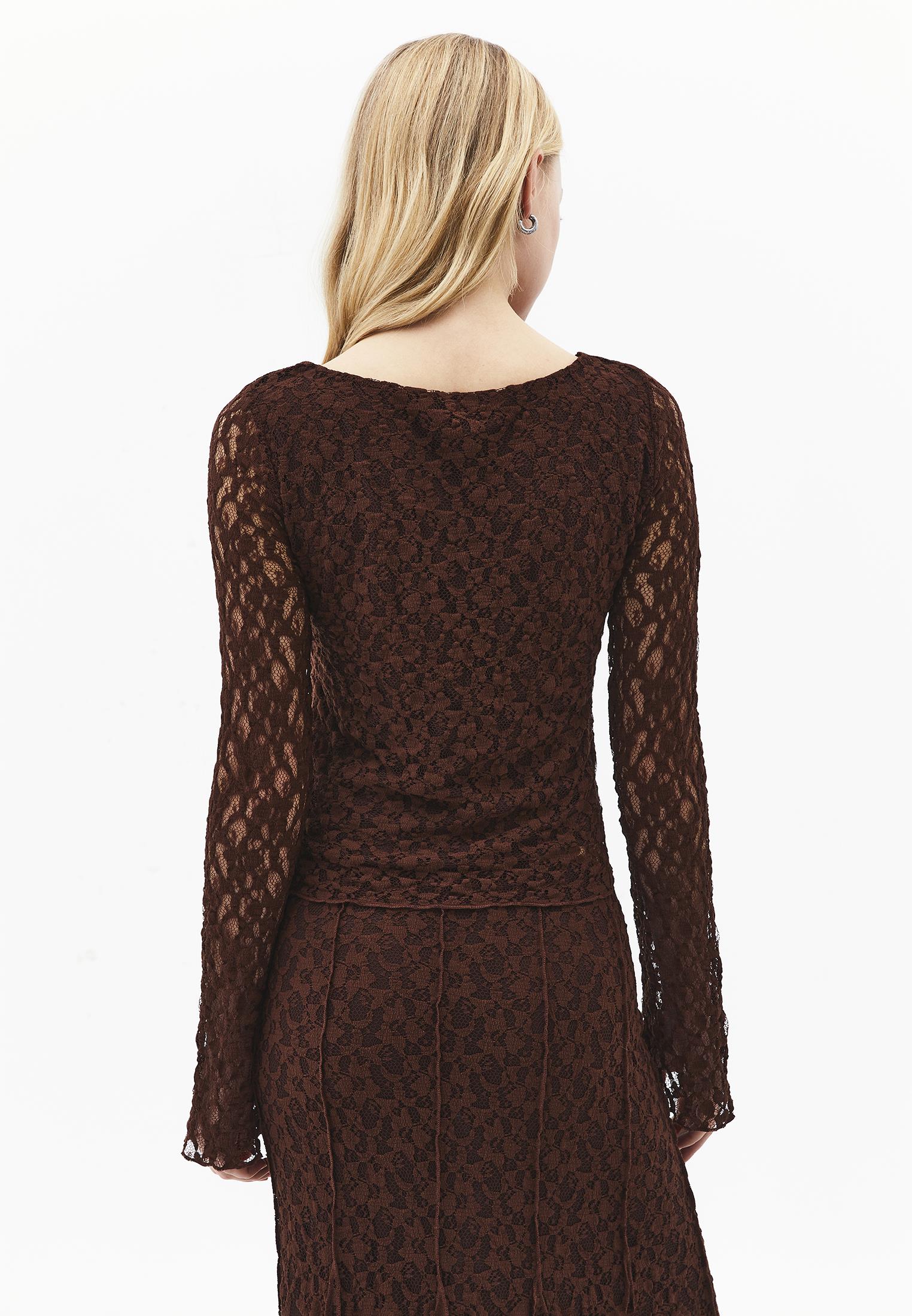 Boat Neck Long Sleeve T-Shirt - CHICORY COFFEE