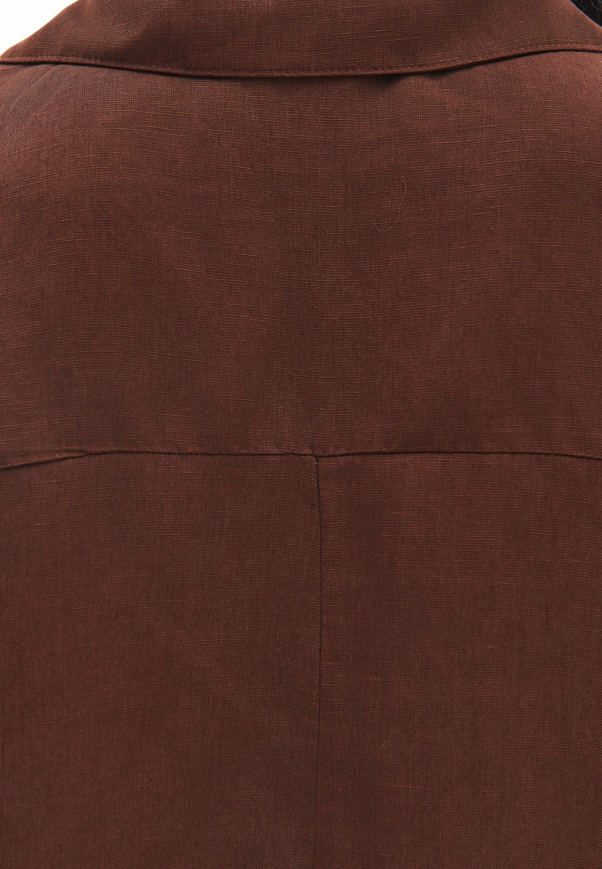 Polo Collar Oversize Blouse - Brown