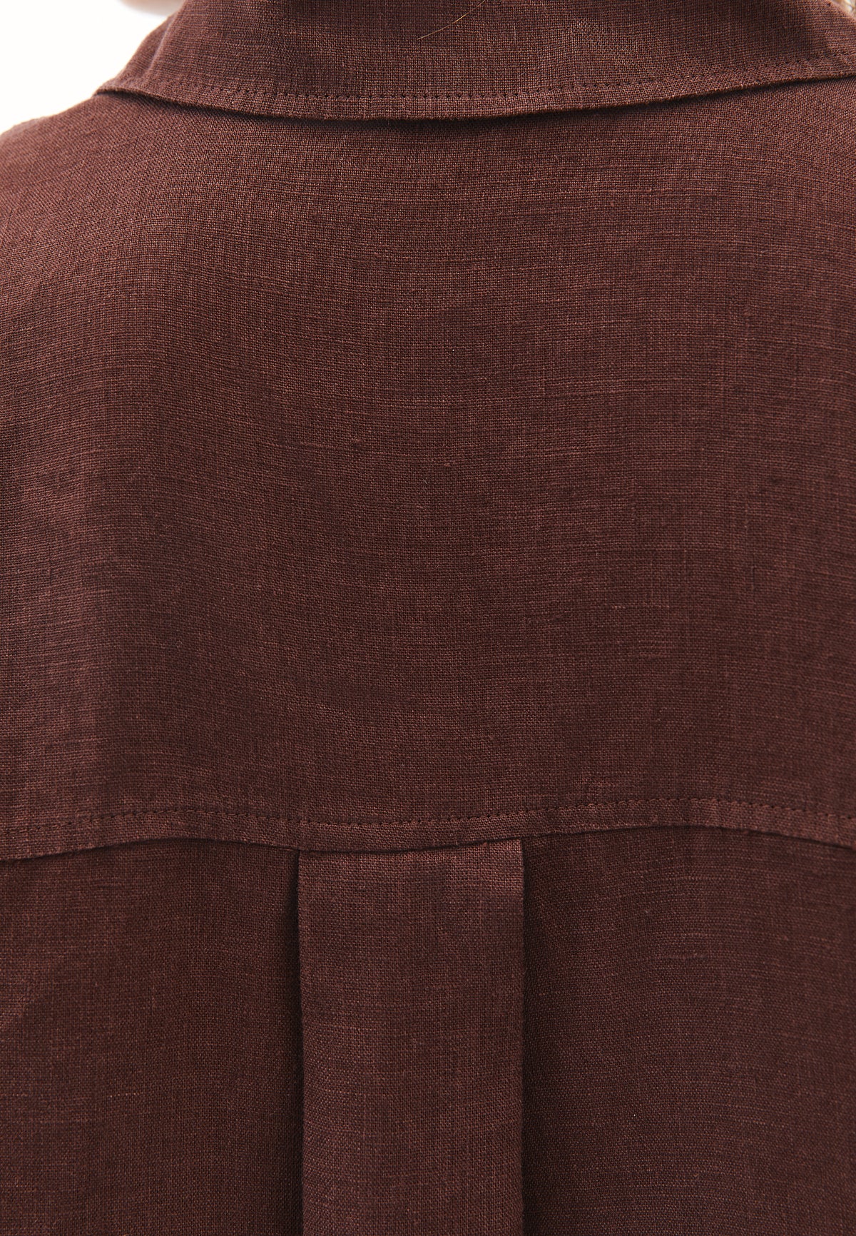 Linen Shirt With Large Fit And Buttons - Brown