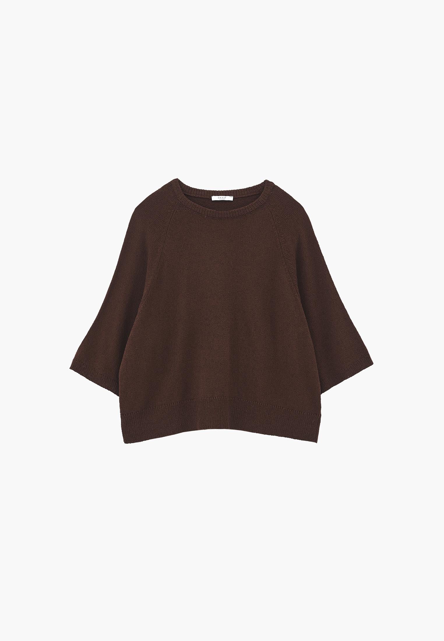 Raglan Sleeve Loose Fit Crew Neck Sweater - CHICORY COFFEE