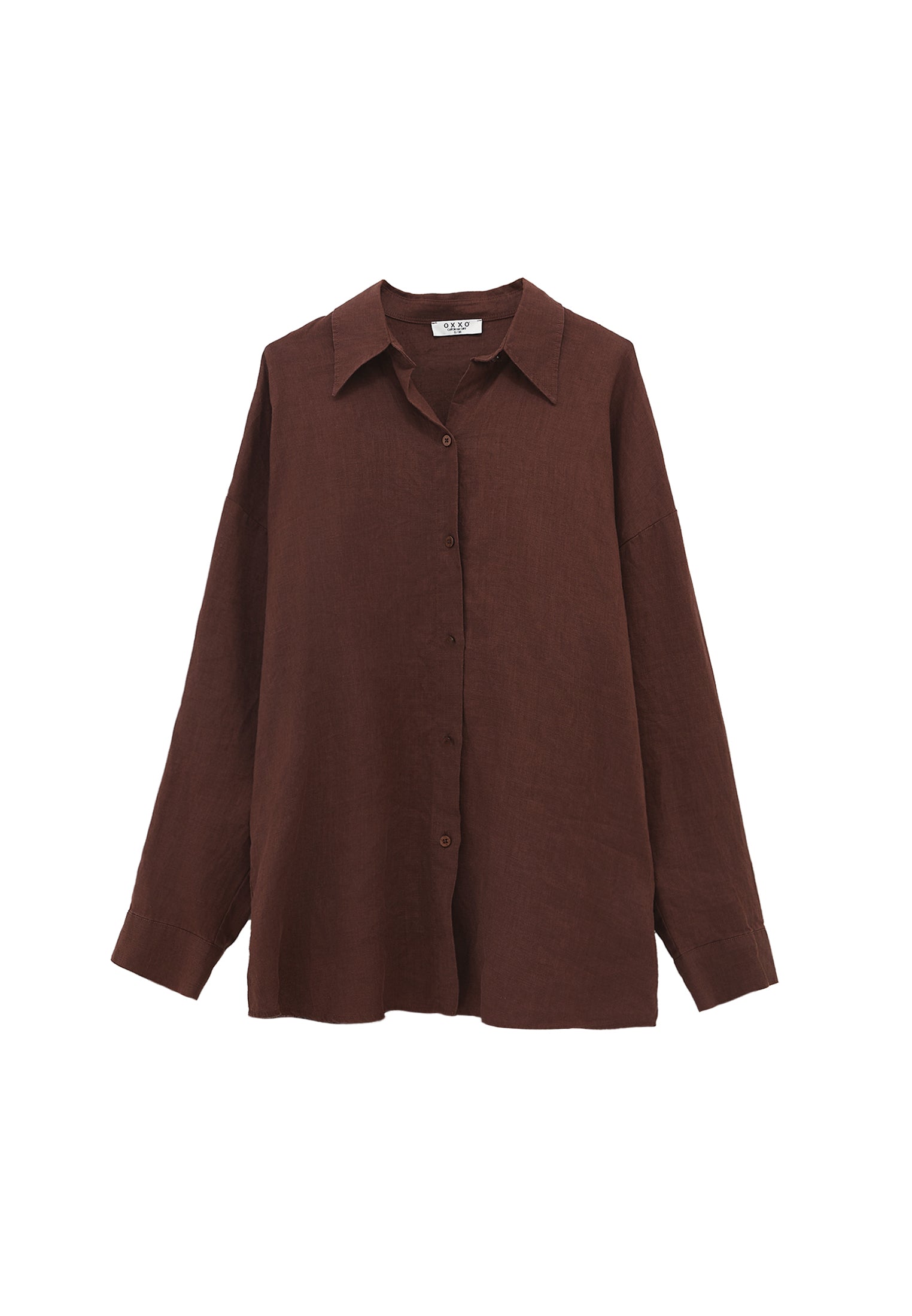 Large mold button linen shirt - CHICORY COFFEE