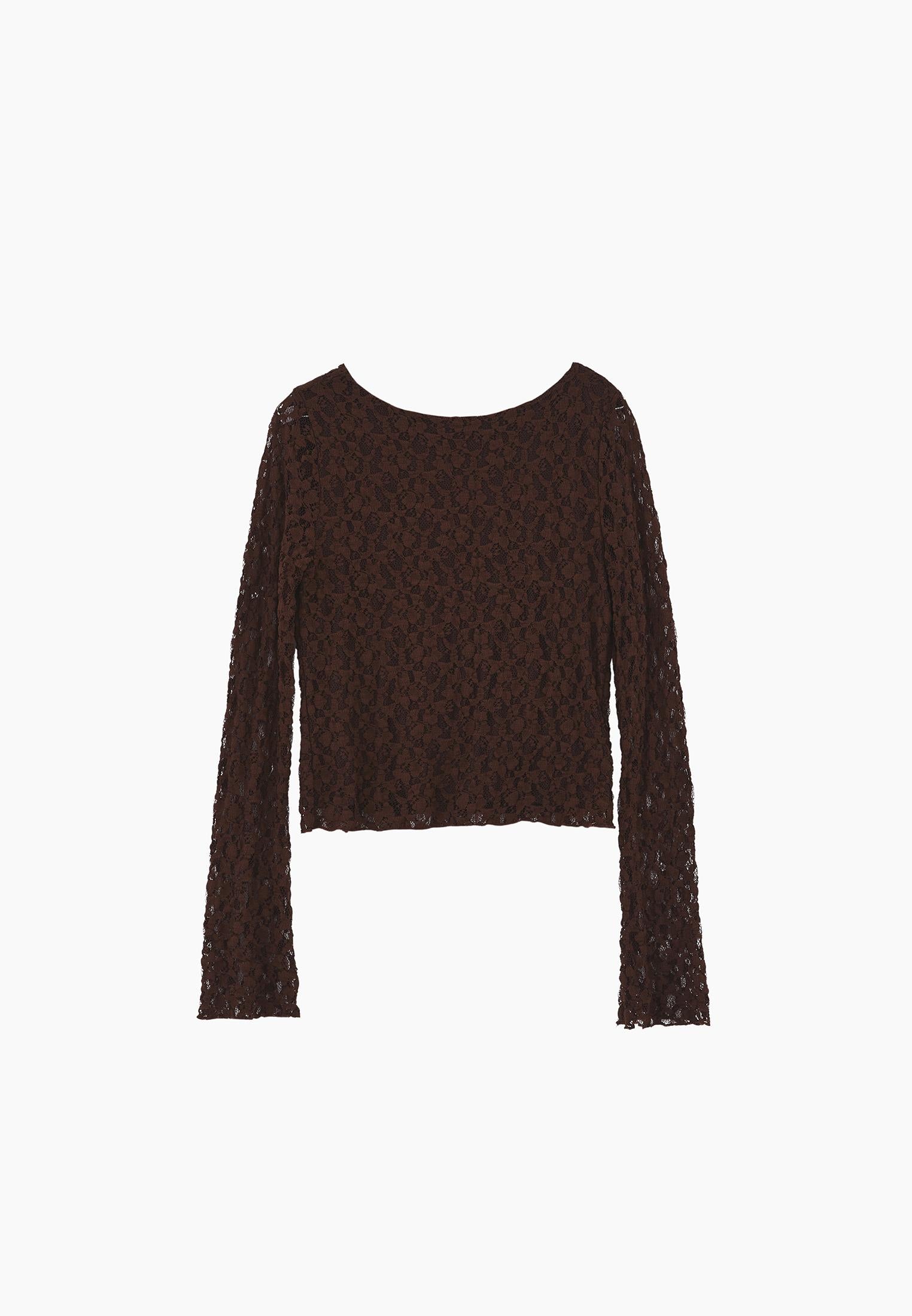 Boat Neck Long Sleeve T-Shirt - CHICORY COFFEE