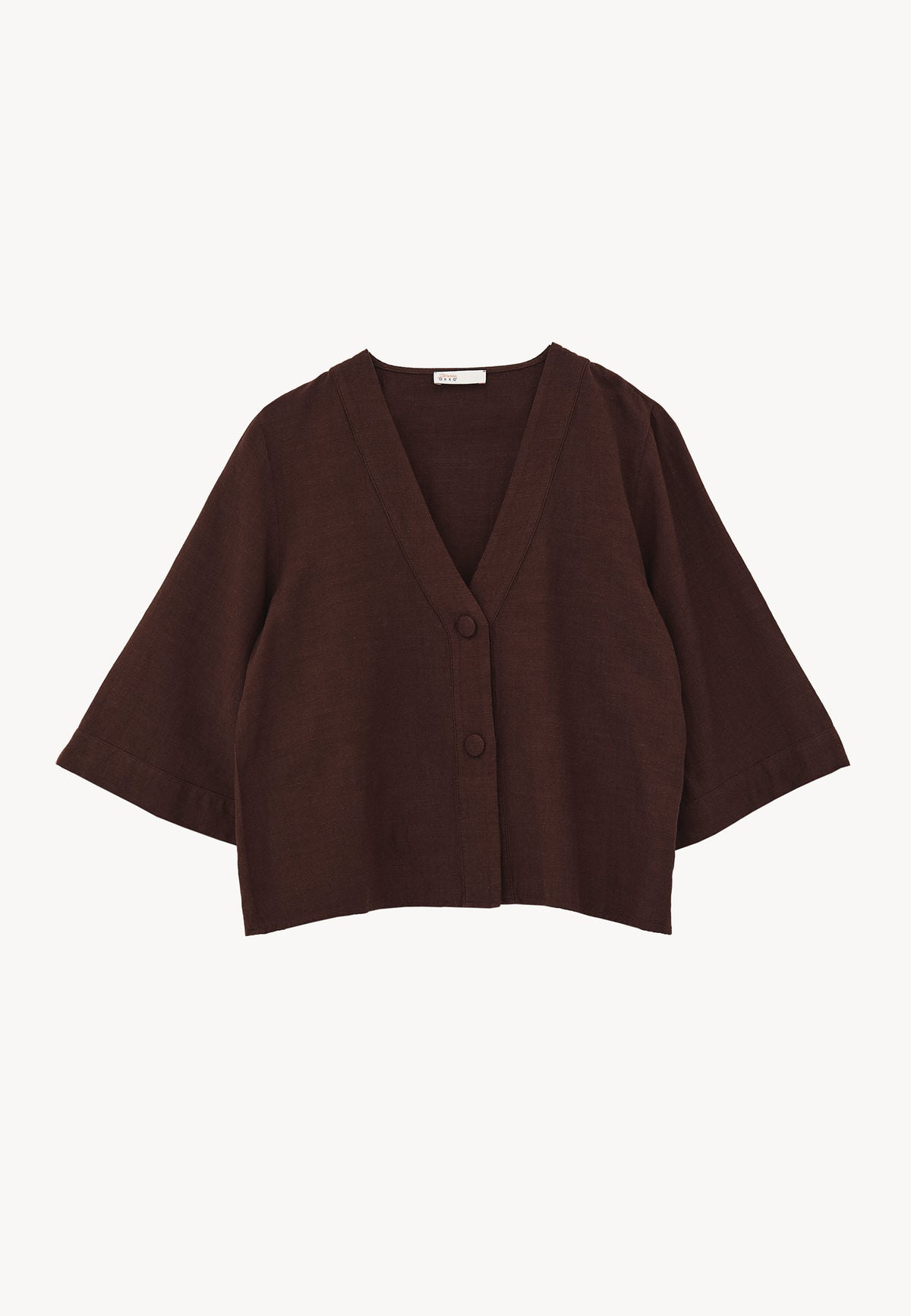 V Neck Button Detailed Blouse - Brown