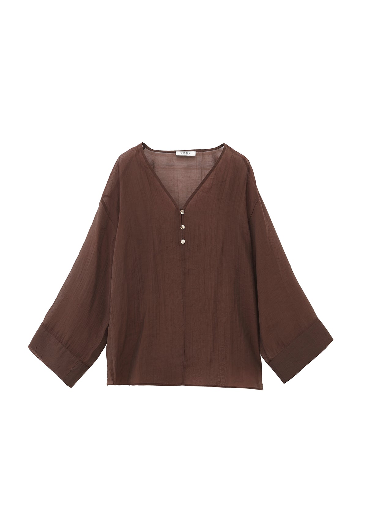 Tunic Blouse With Button Details - Brown