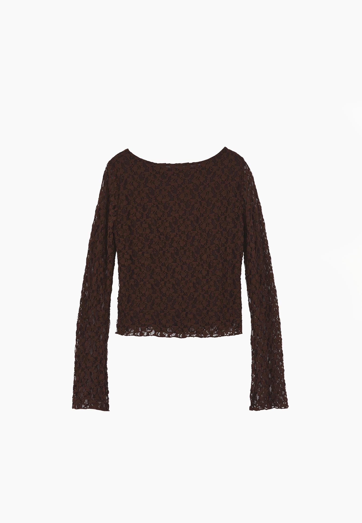 Boat Neck Long Sleeve T-Shirt - CHICORY COFFEE