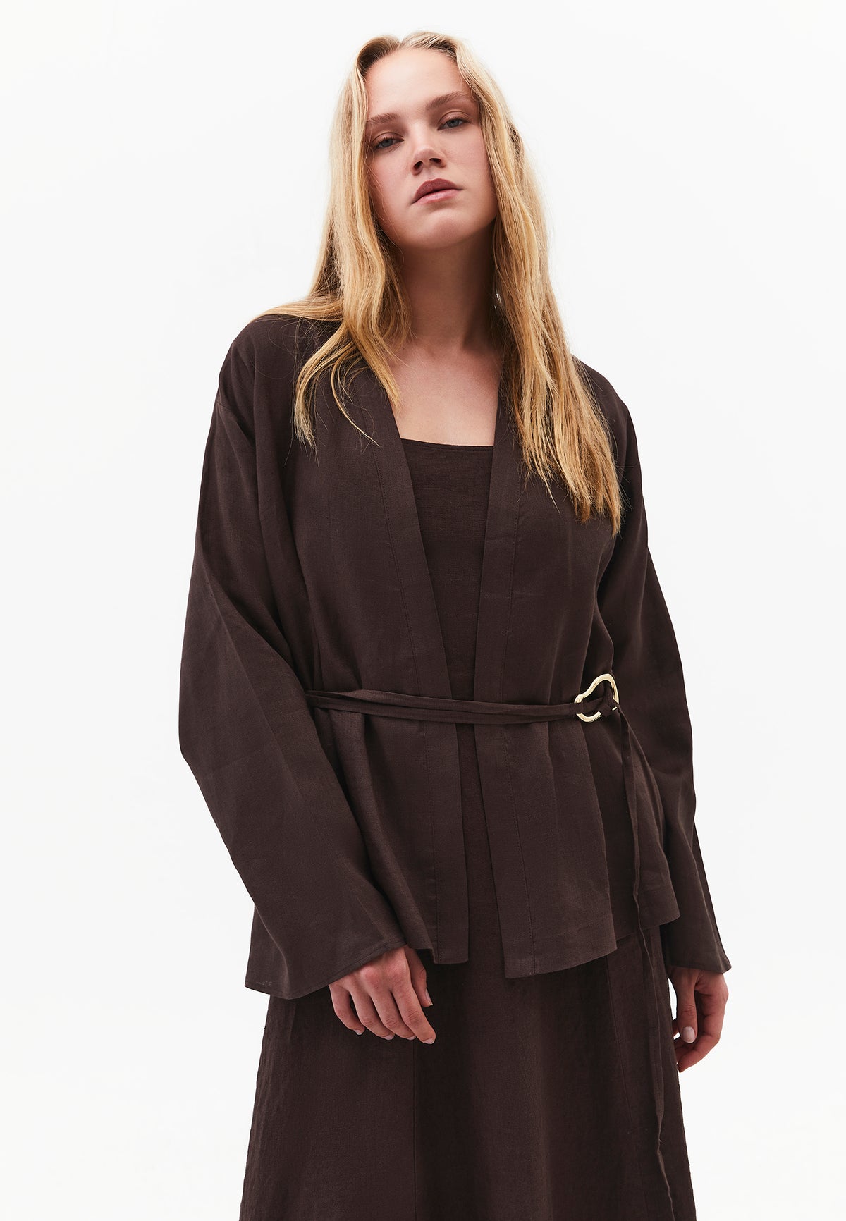 Oversize Jacket With Buckle Detail And Tie - CHOCOLATE BROWN