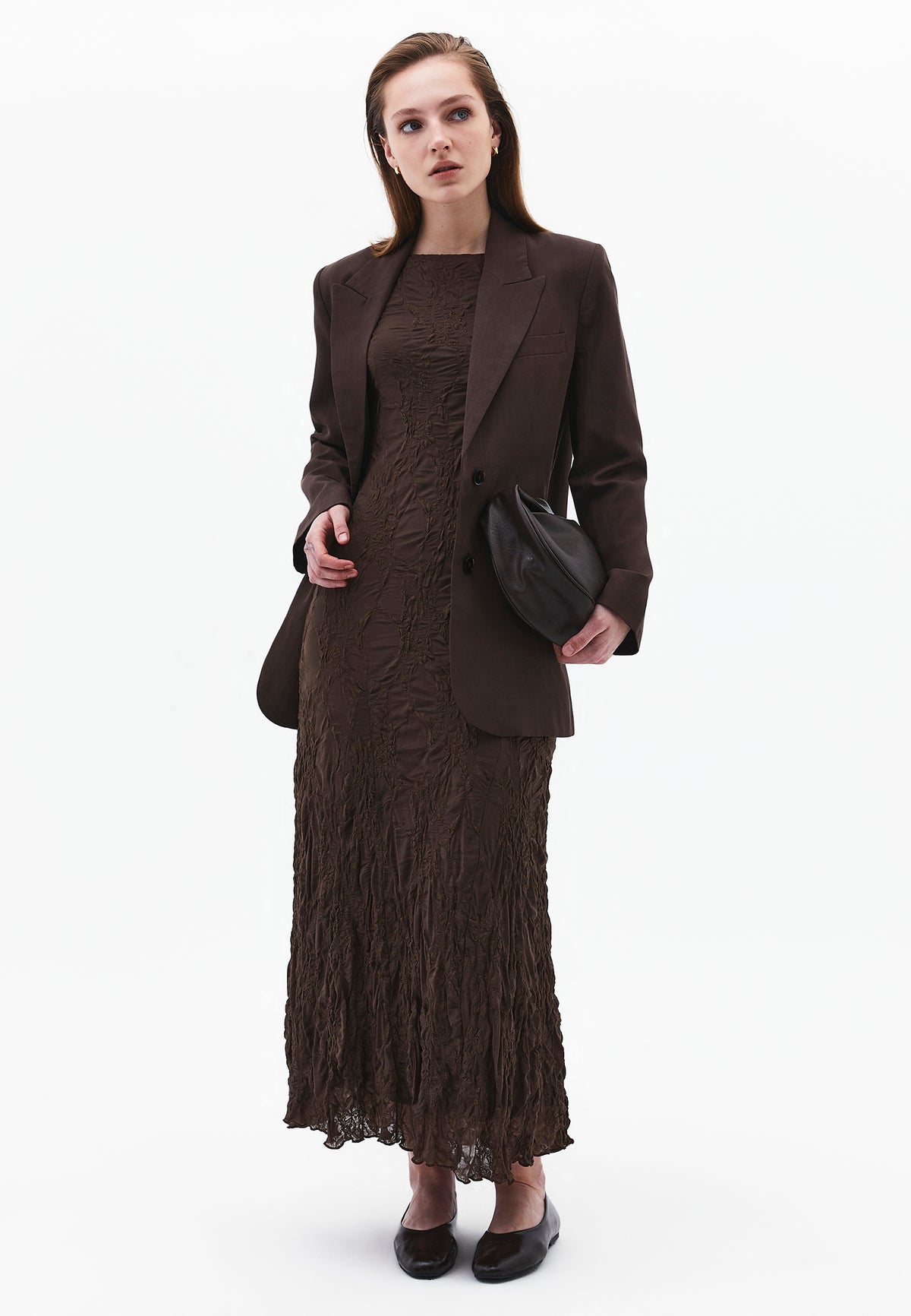 Sleeveless Long Dress With Crew Neck - CHOCOLATE BROWN