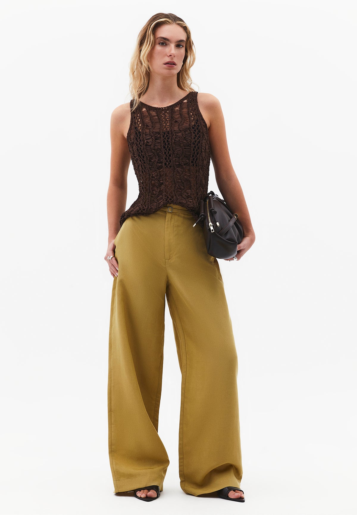 Sleeveless Ajour Tank Top - Brown
