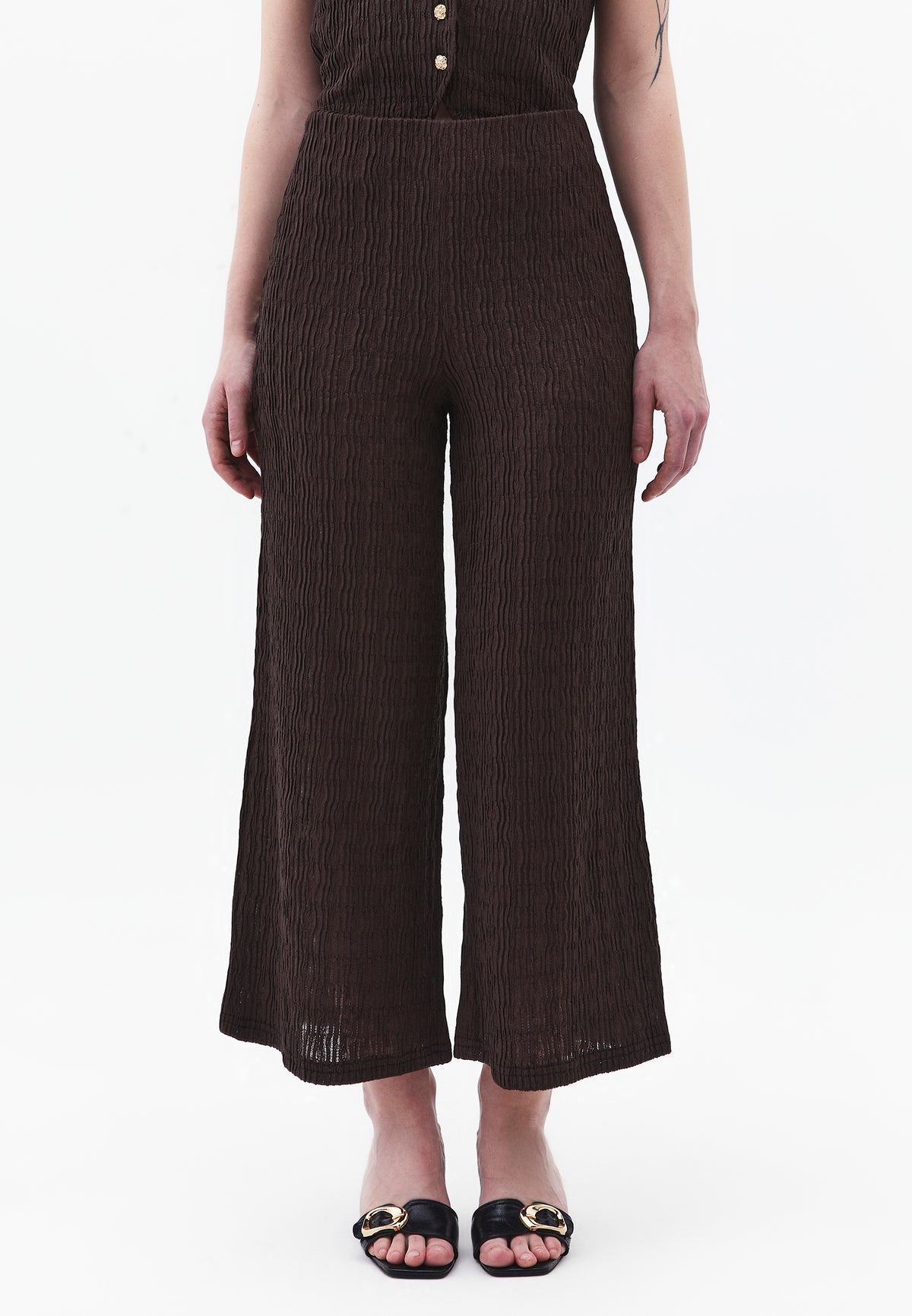 Wide Leg Midi Culotte Pants - Brown
