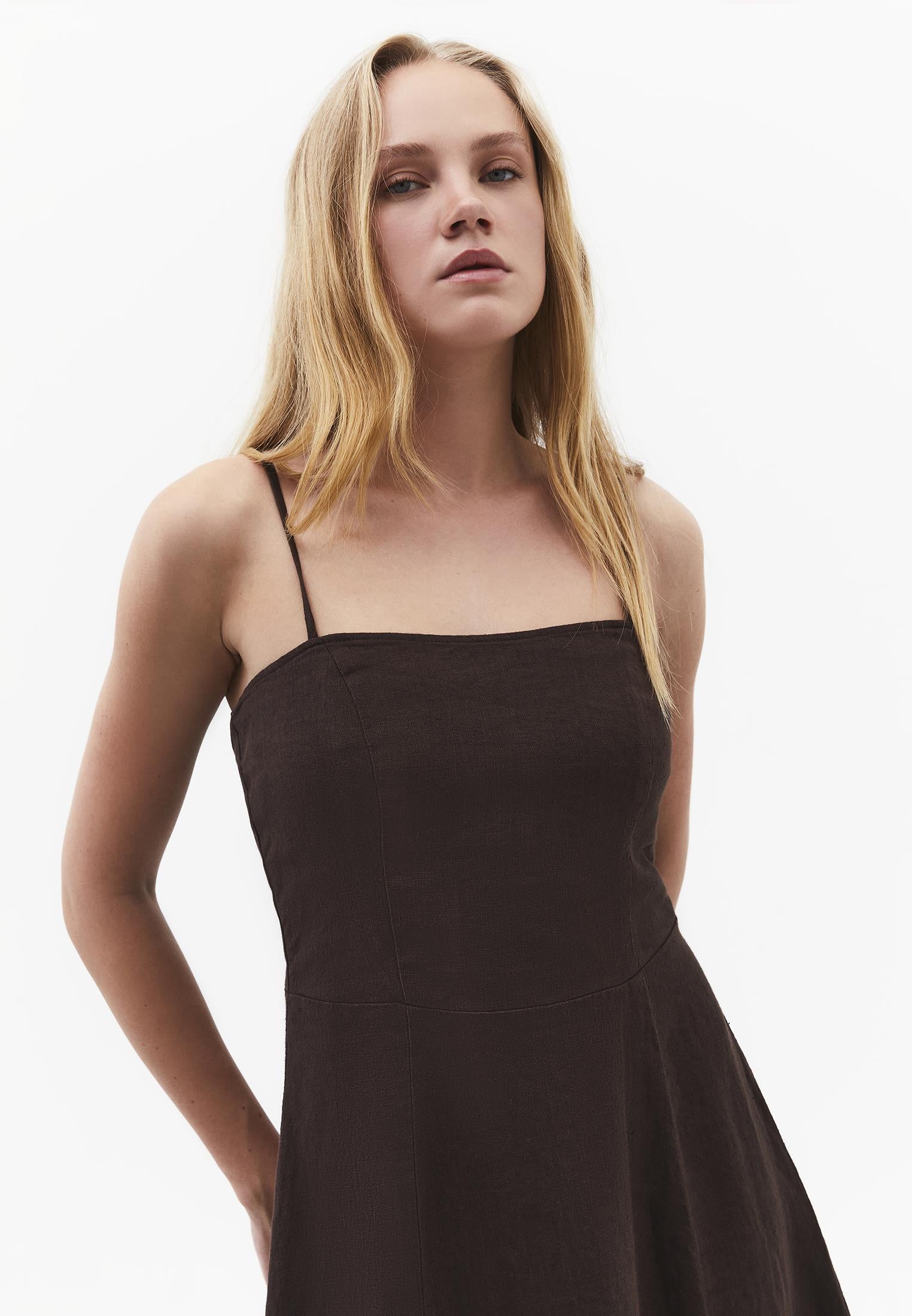 Midi Square Neck Strappy Dress - CHOCOLATE BROWN
