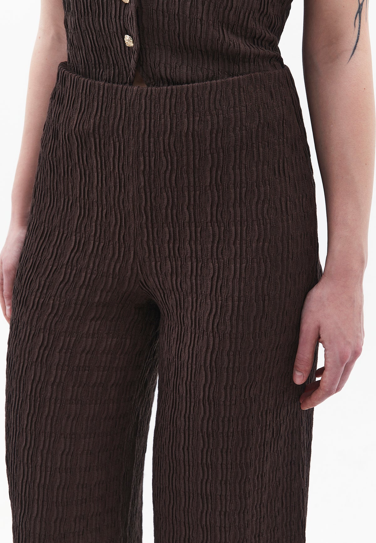 Wide Leg Midi Culotte Pants - Brown