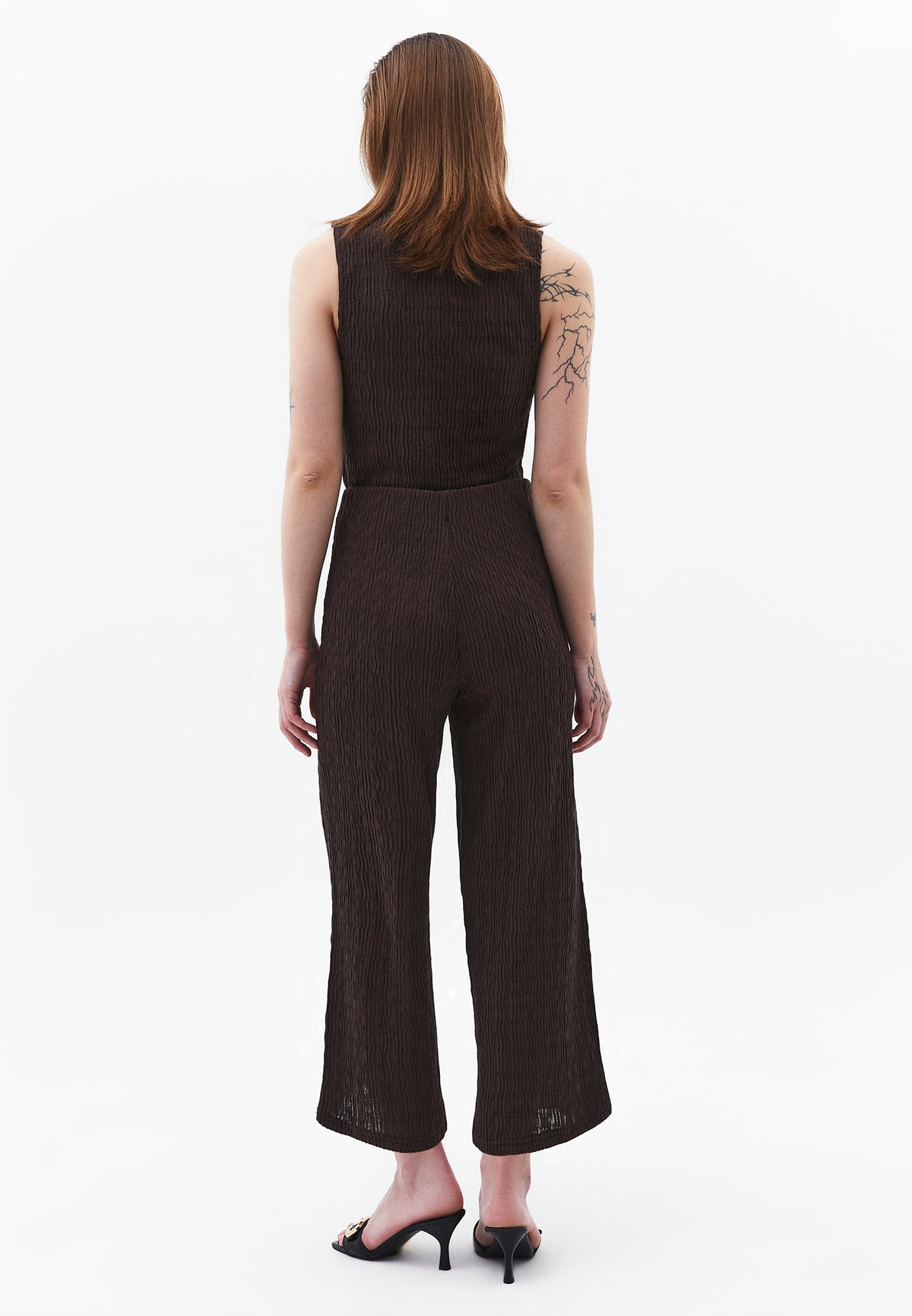 Wide Leg Midi Culotte Pants - Brown