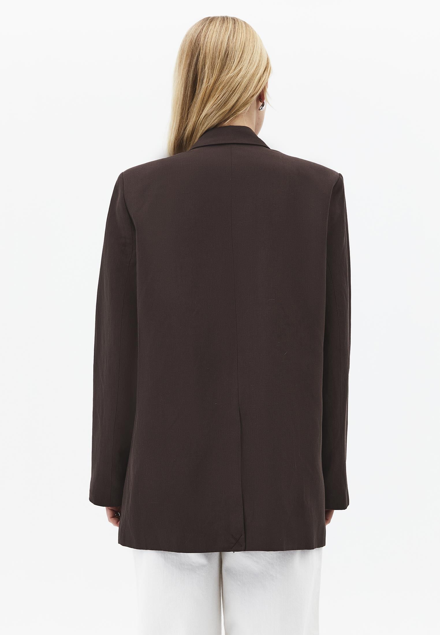 Boyfriend Fit Tunic Blazer Jacket - CHOCOLATE BROWN