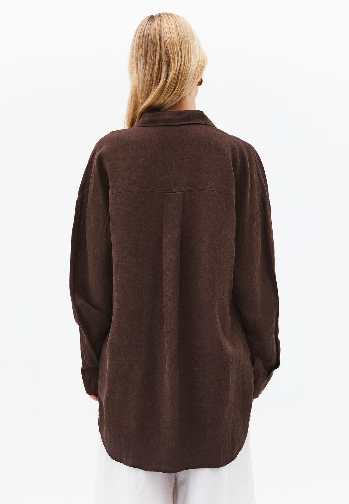 Oversize Shirt Collar Long Shirt - Brown