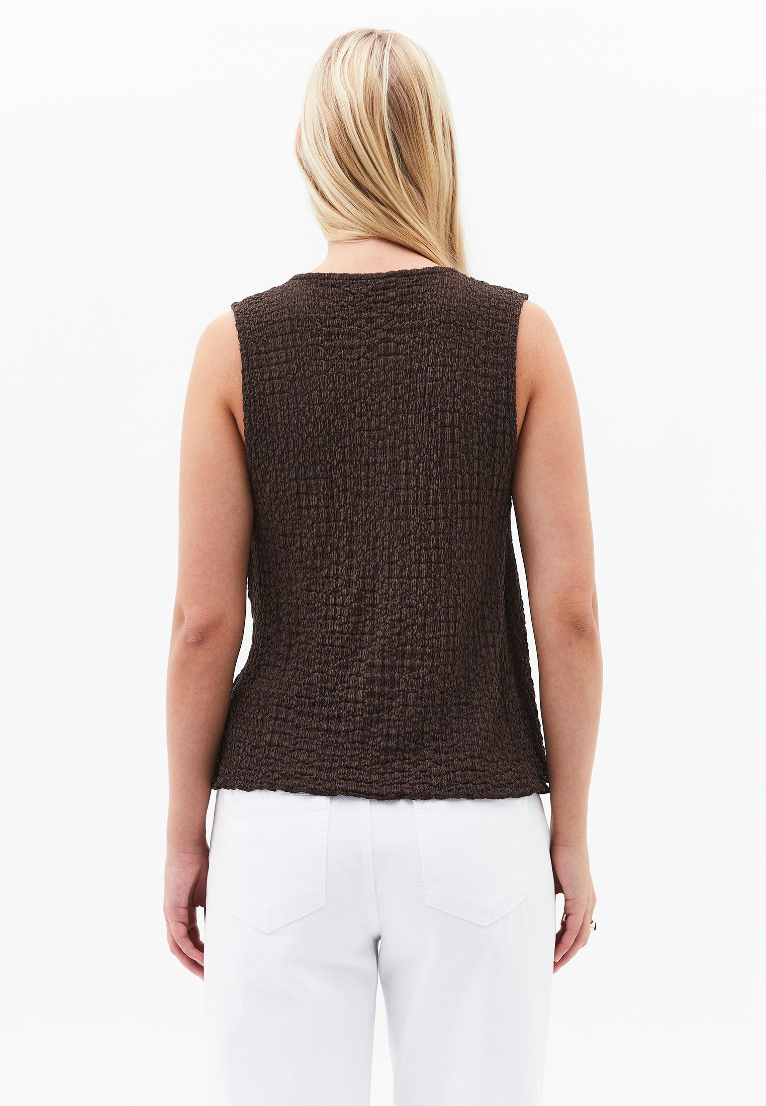 V Neck Blouse Without Sleeve Detail - CHOCOLATE BROWN