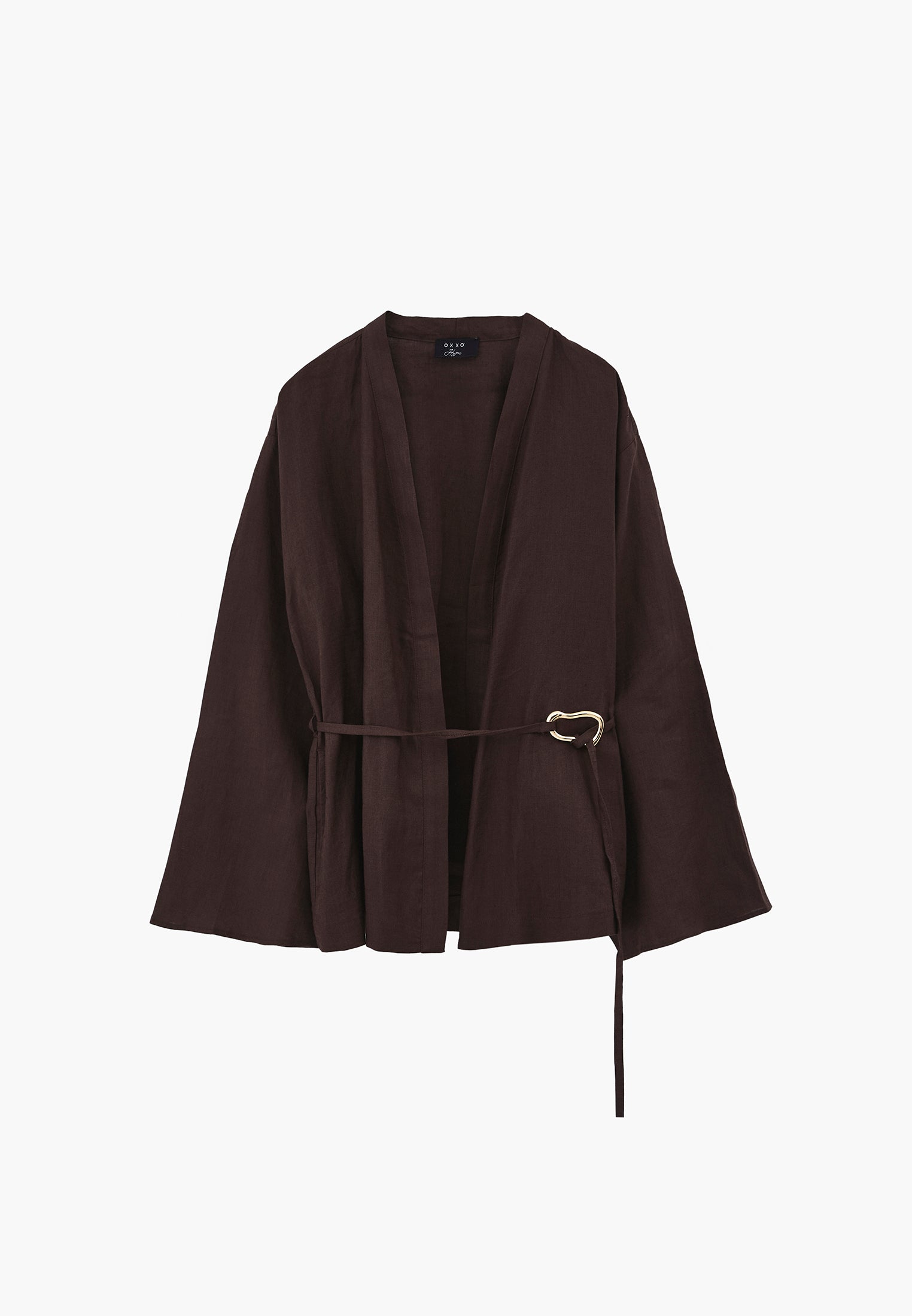 Oversize Jacket With Buckle Detail And Tie - CHOCOLATE BROWN