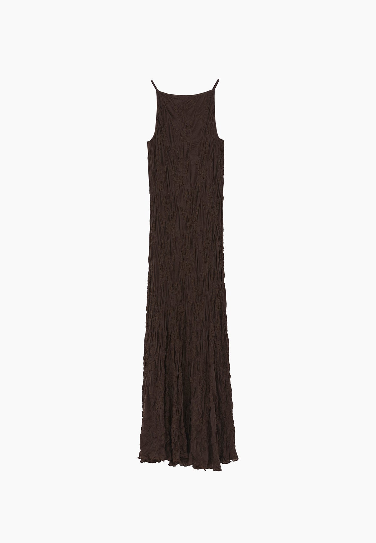 Sleeveless Long Dress With Crew Neck - CHOCOLATE BROWN