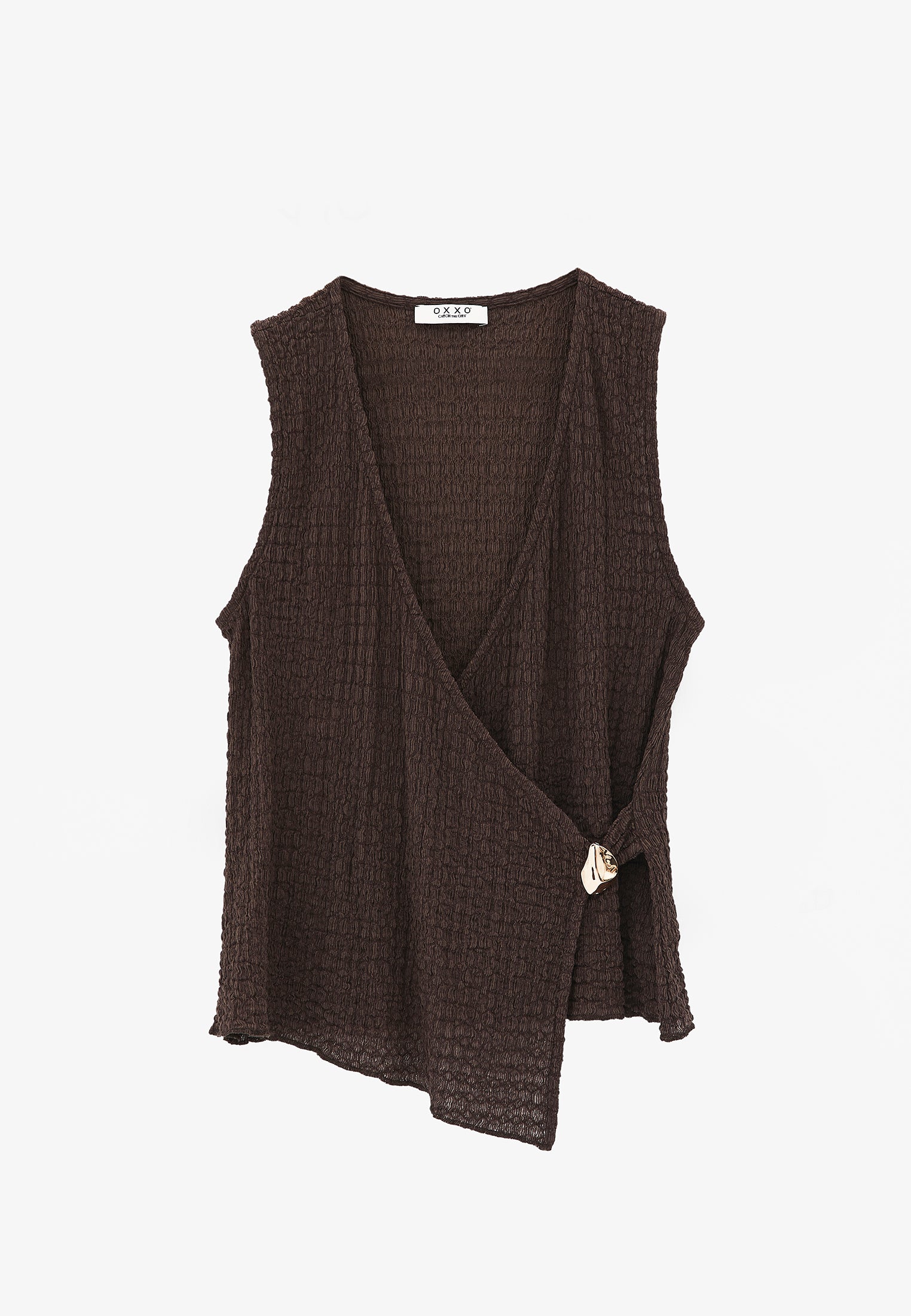 V Neck Blouse Without Sleeve Detail - CHOCOLATE BROWN