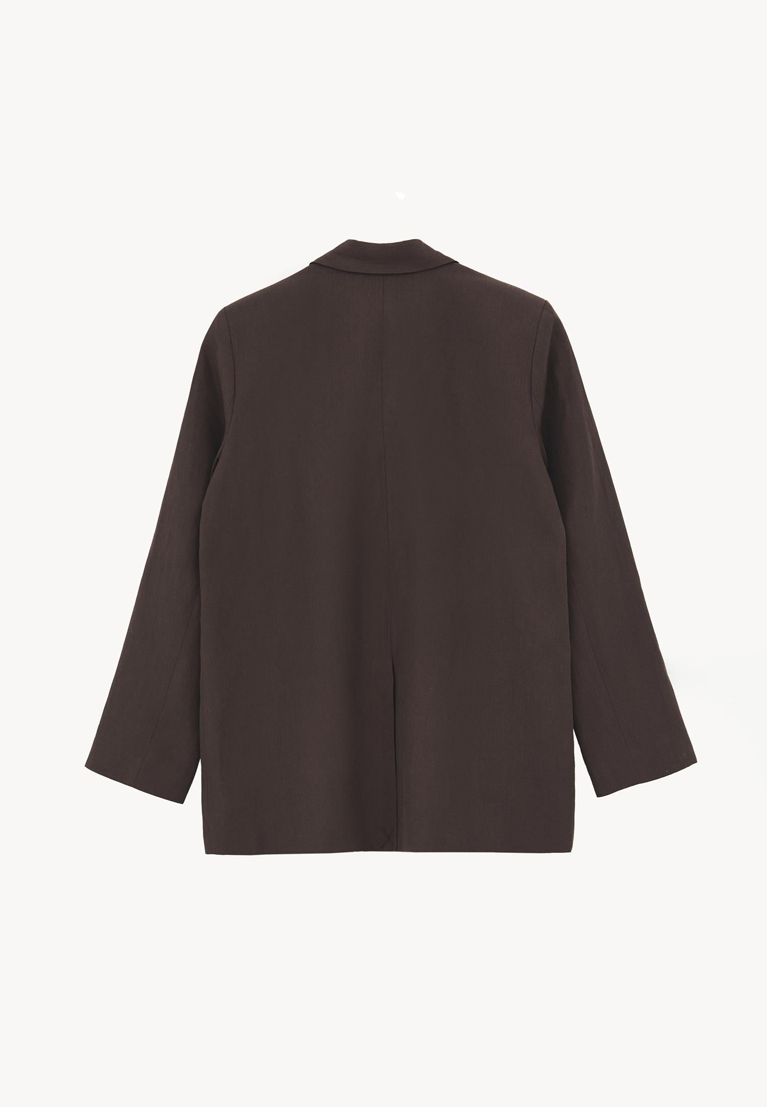 Boyfriend Fit Tunic Blazer Jacket - CHOCOLATE BROWN