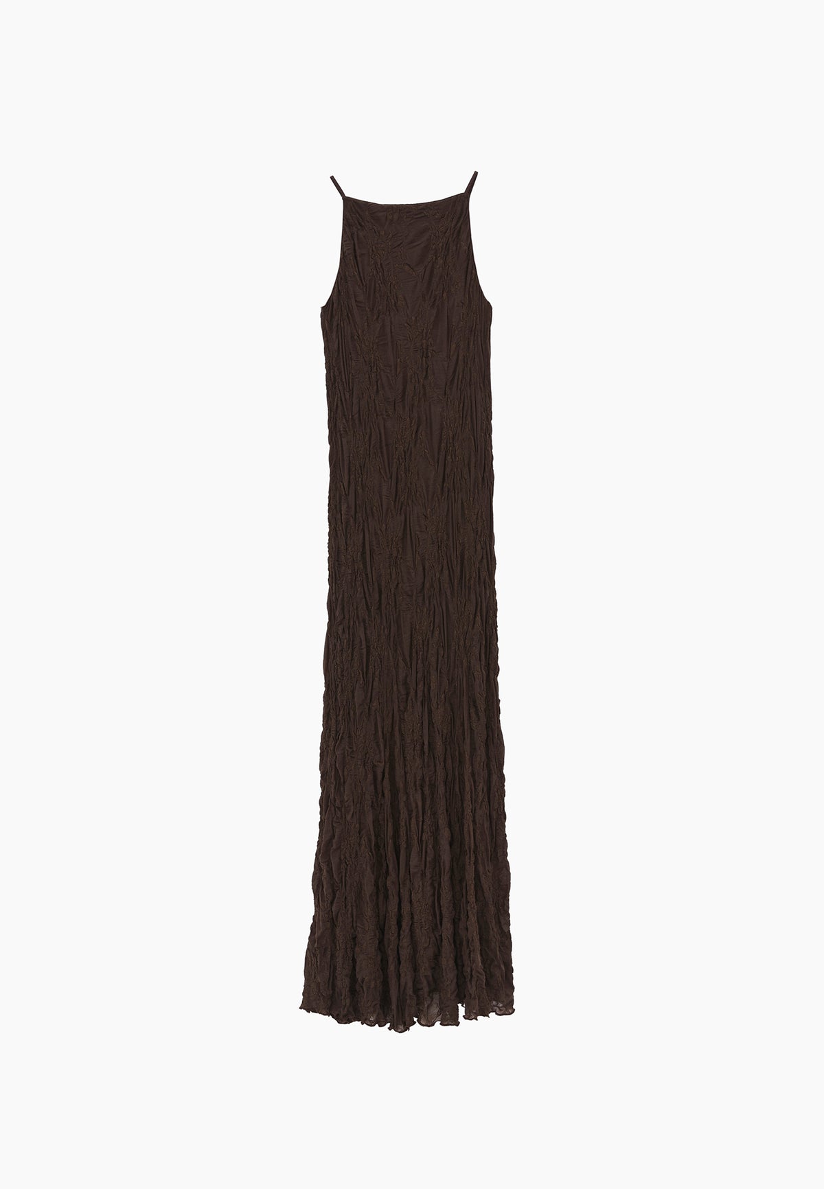 Sleeveless Long Dress With Crew Neck - CHOCOLATE BROWN