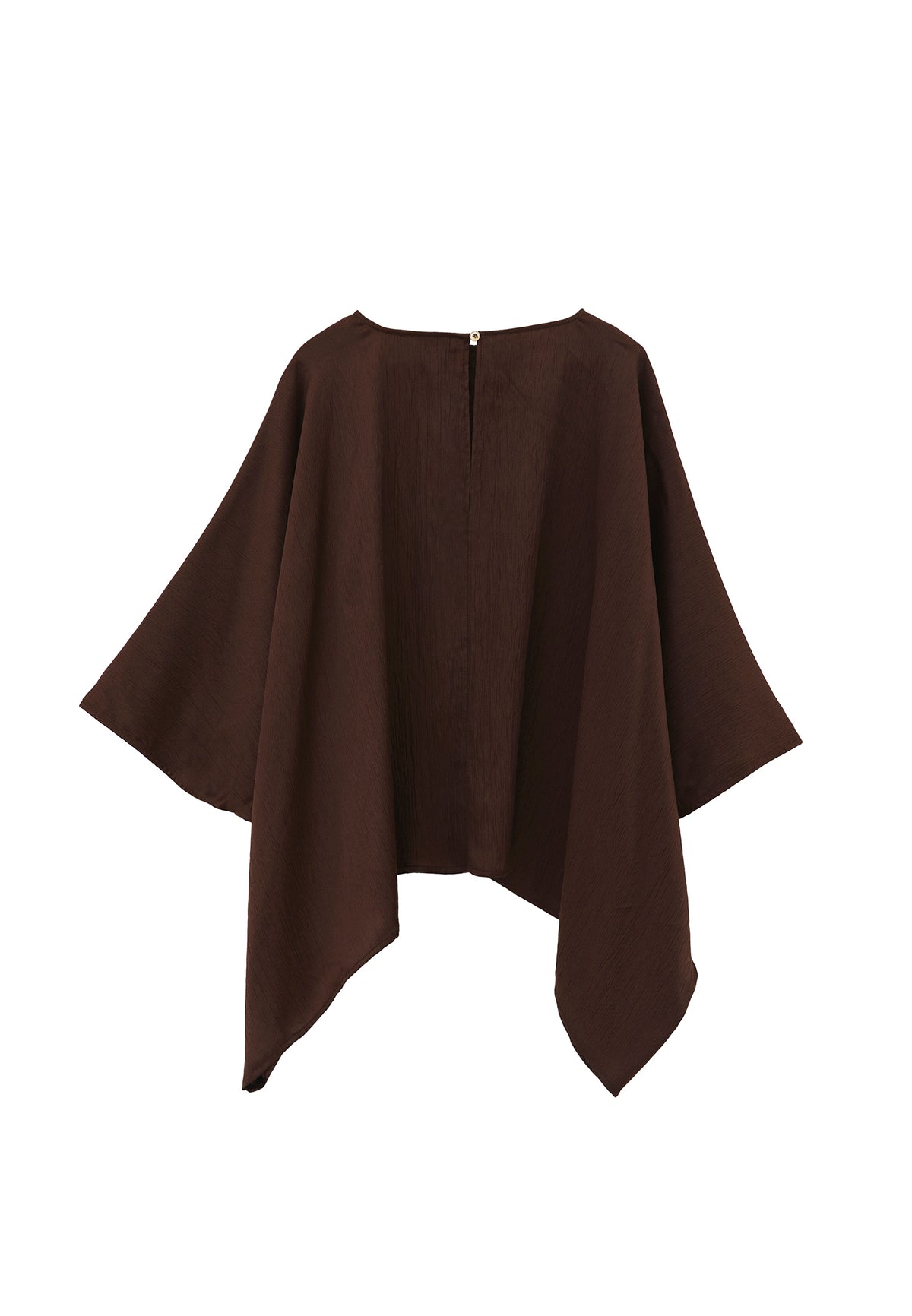Boat Neck Long Sleeve Batwing And Tied Blouse - Brown