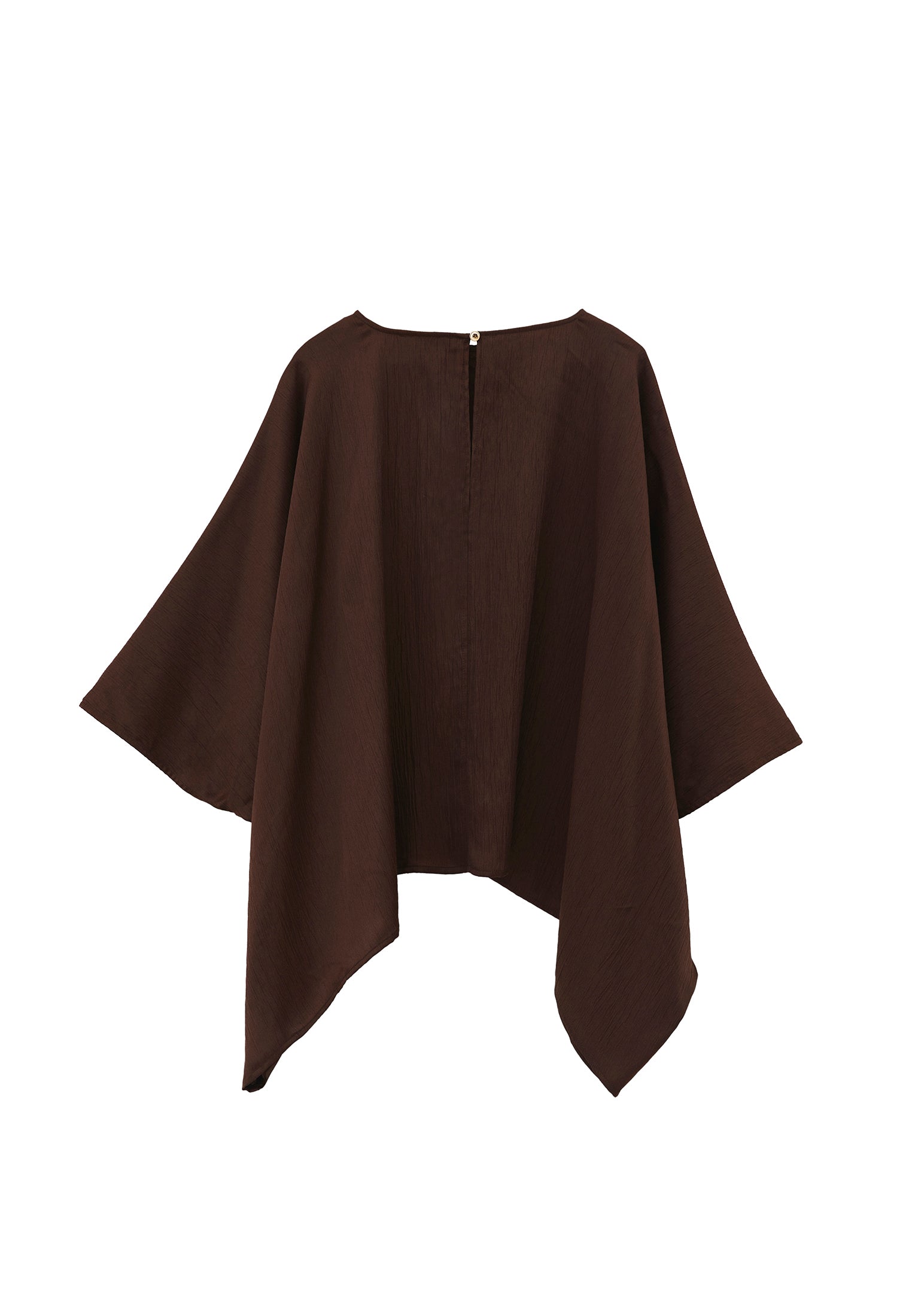 Boat Neck Long Sleeve Batwing And Tied Blouse - CHOCOLATE BROWN