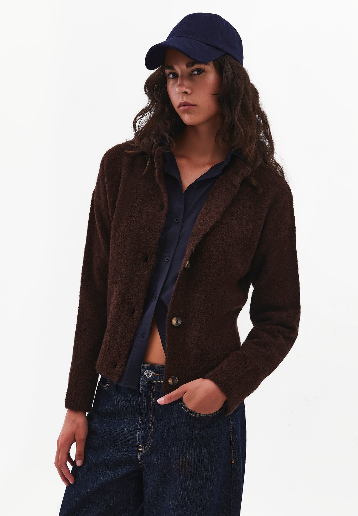 Button Detailed Short Cardigan - Brown