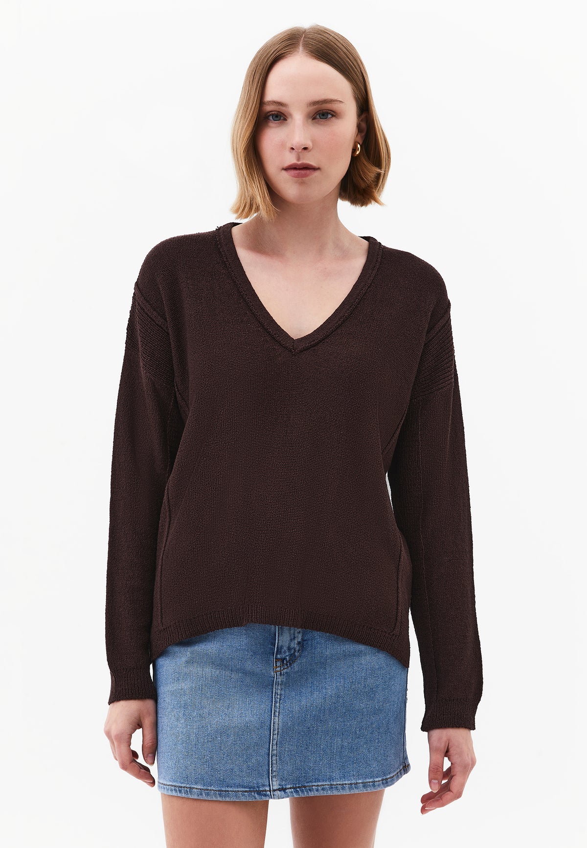 Oversize Tunic Sweater V Neck - CHOCOLATE PLUM