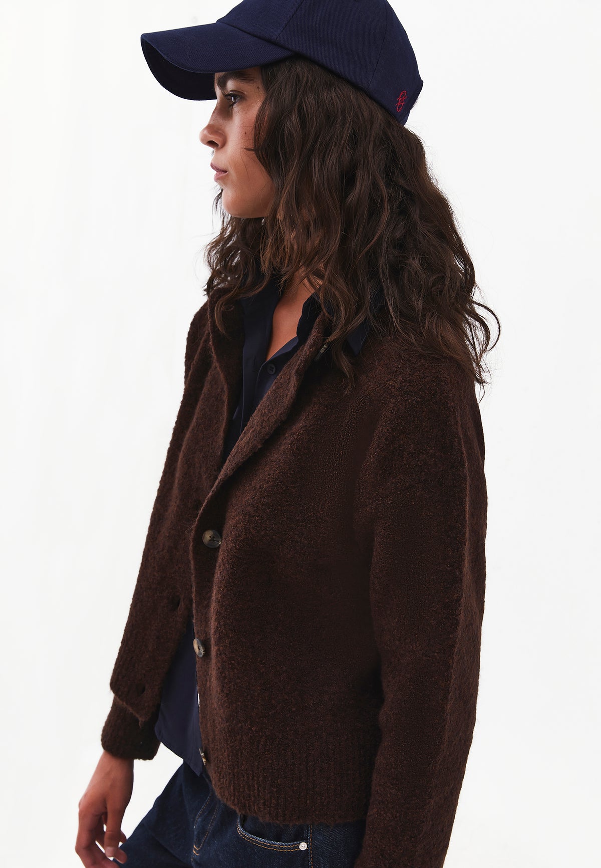 Button Detailed Short Cardigan - Brown