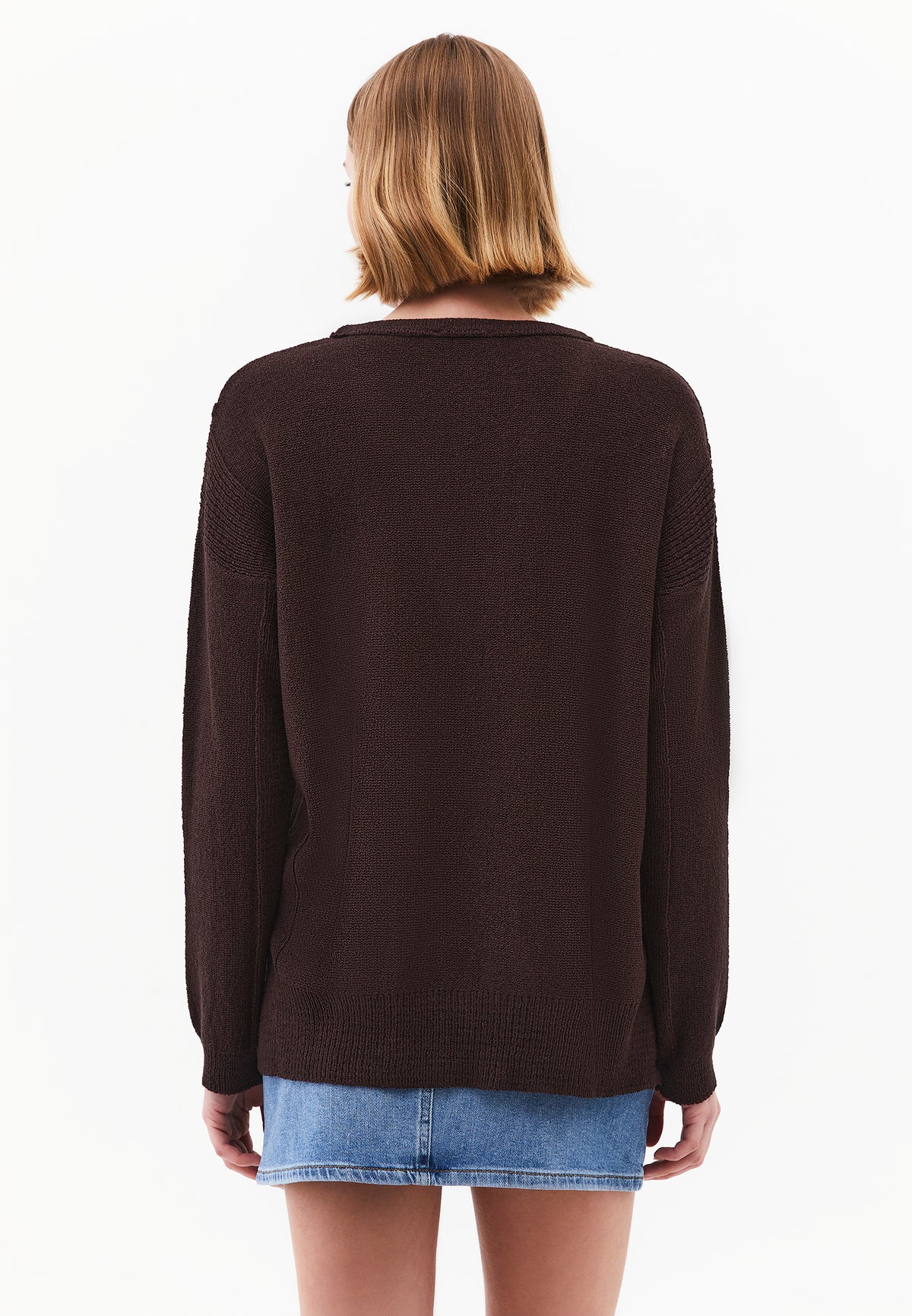 Oversize Tunic Sweater V Neck - CHOCOLATE PLUM