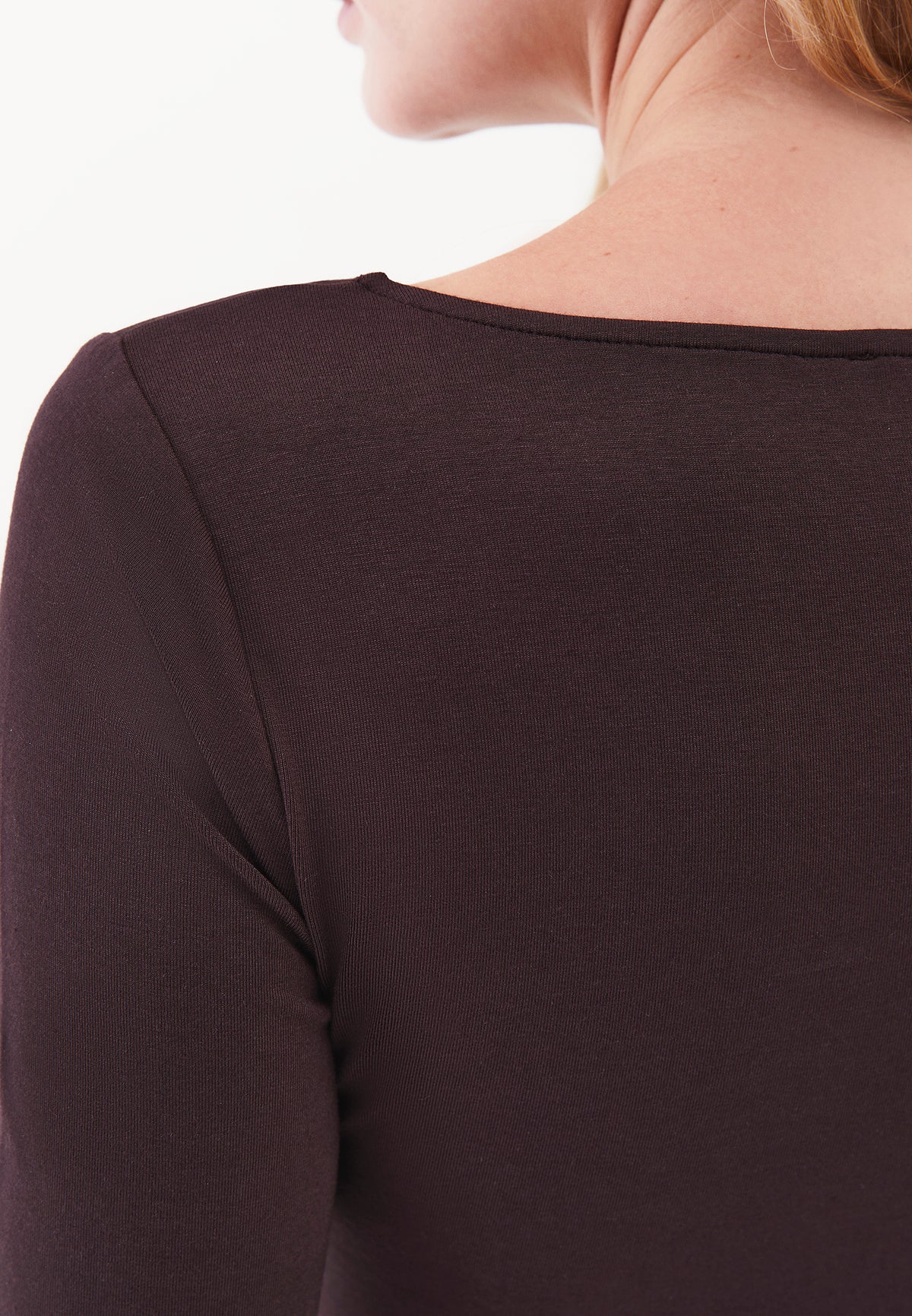 Long Sleeve U Neck Bodycon T-Shirt - Brown